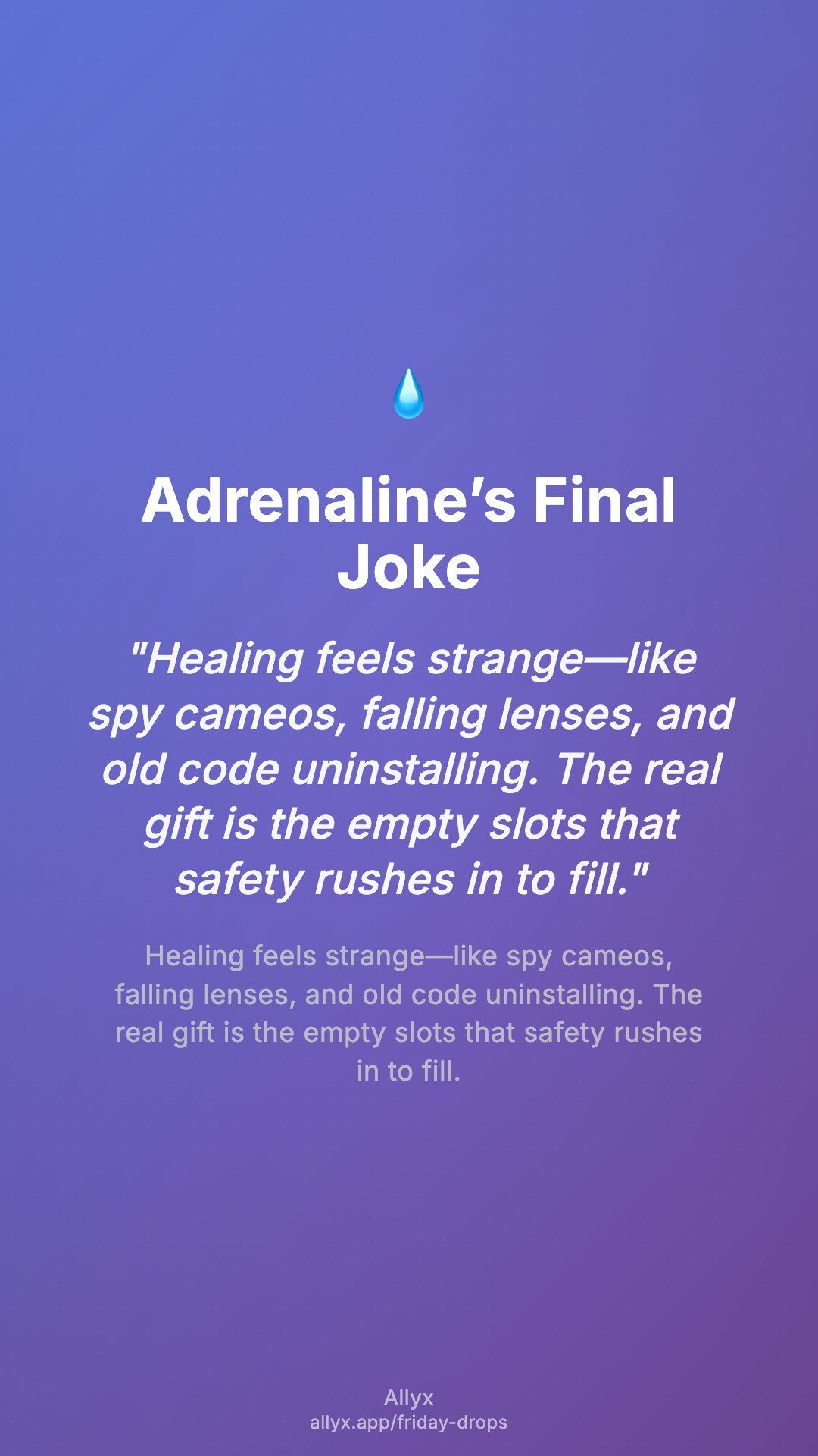 Shareable story card for Adrenaline’s Final Joke