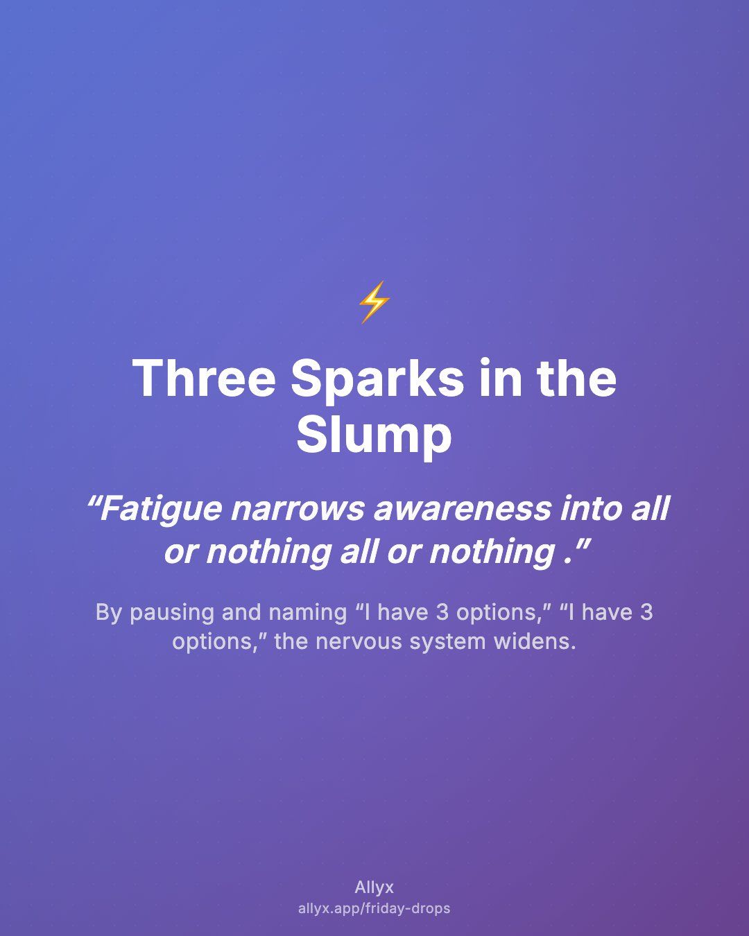 Shareable quote card for Three Sparks in the Slump