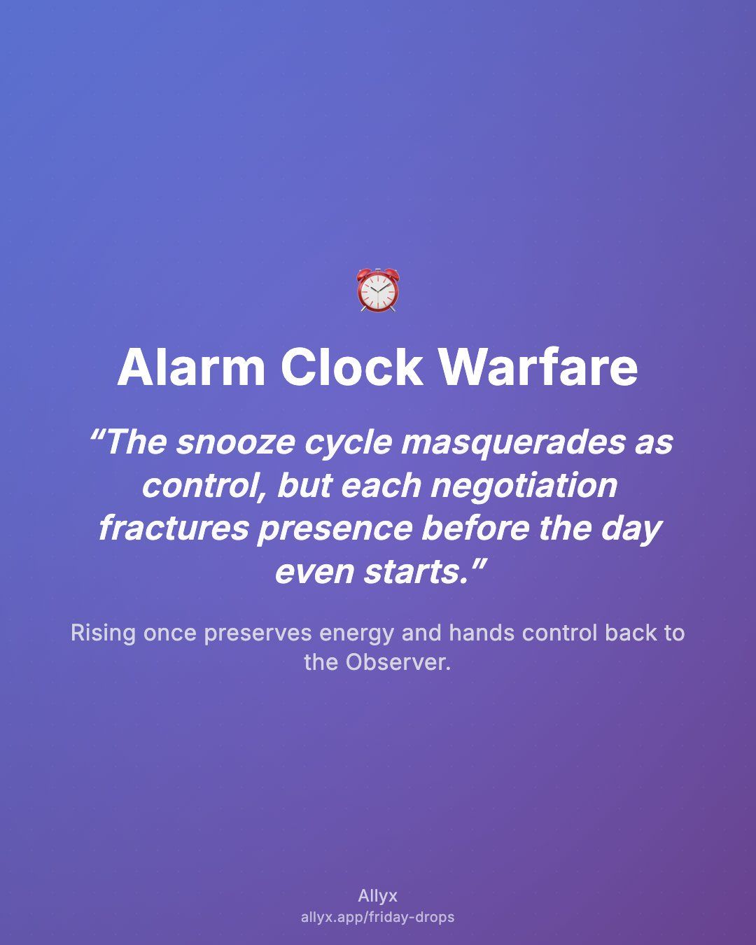 Shareable quote card for Alarm Clock Warfare