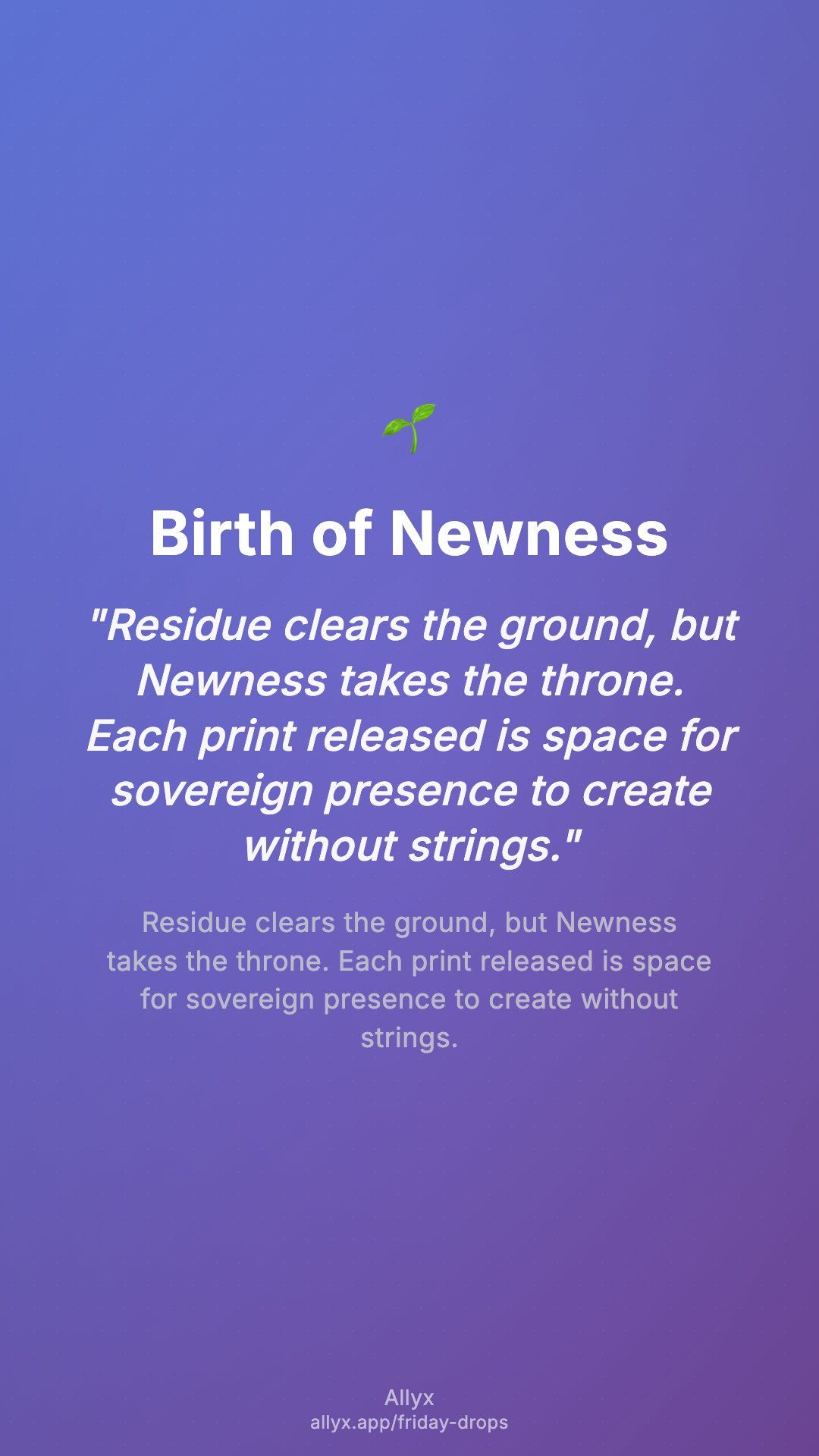 Shareable story card for Birth of Newness