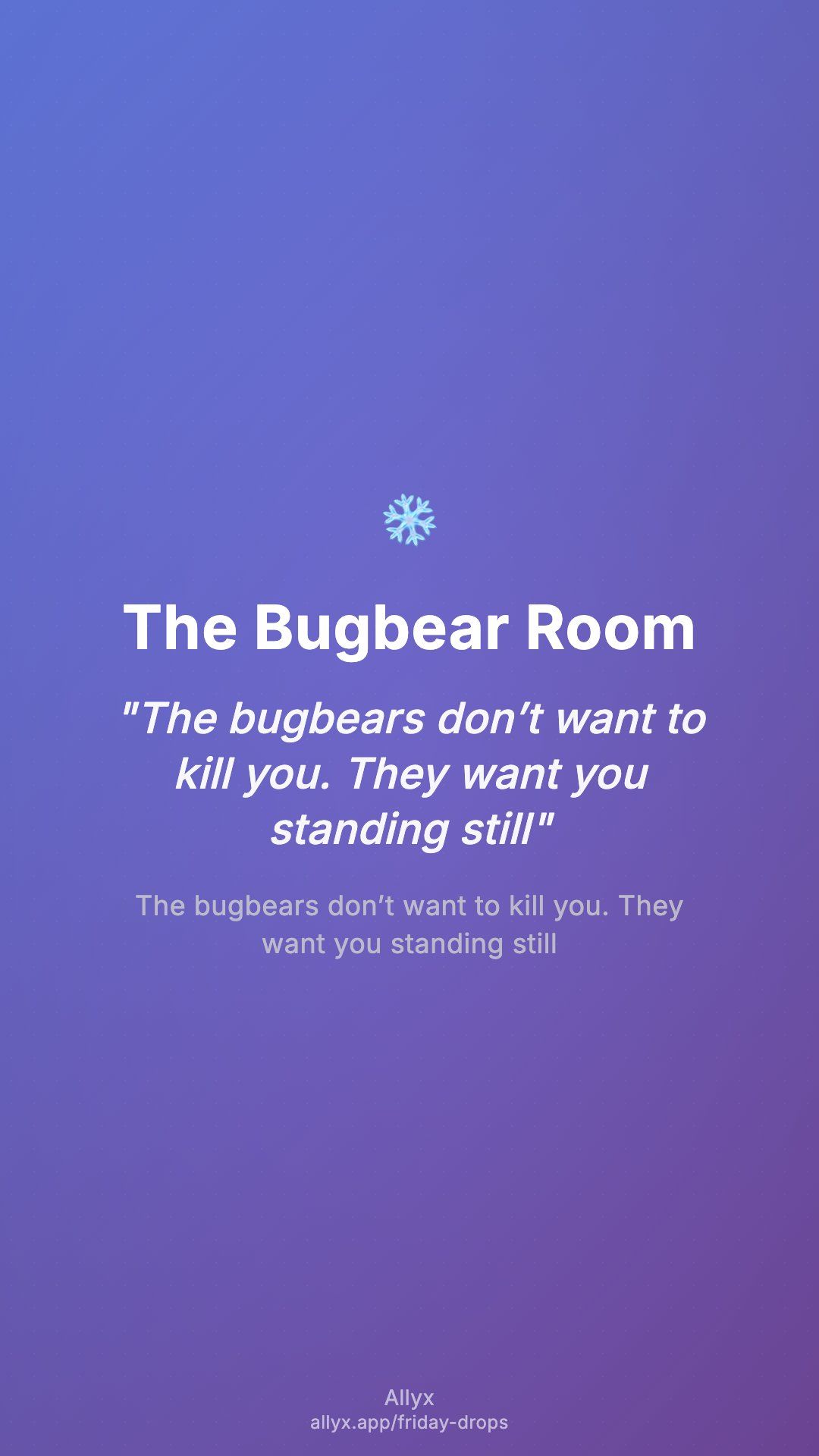 Shareable story card for The Bugbear Room