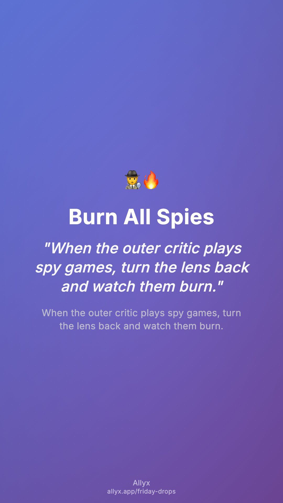 Shareable story card for Burn All Spies