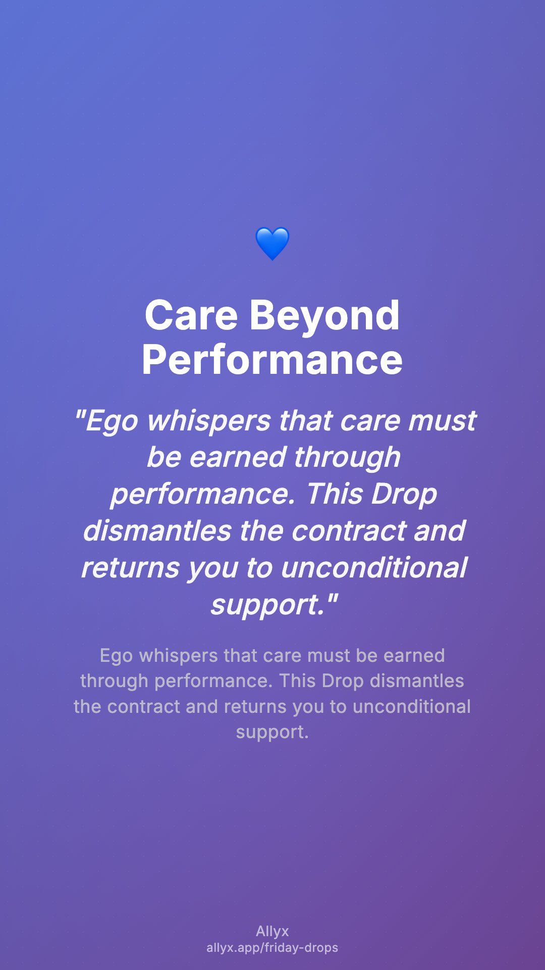 Shareable story card for Care Beyond Performance