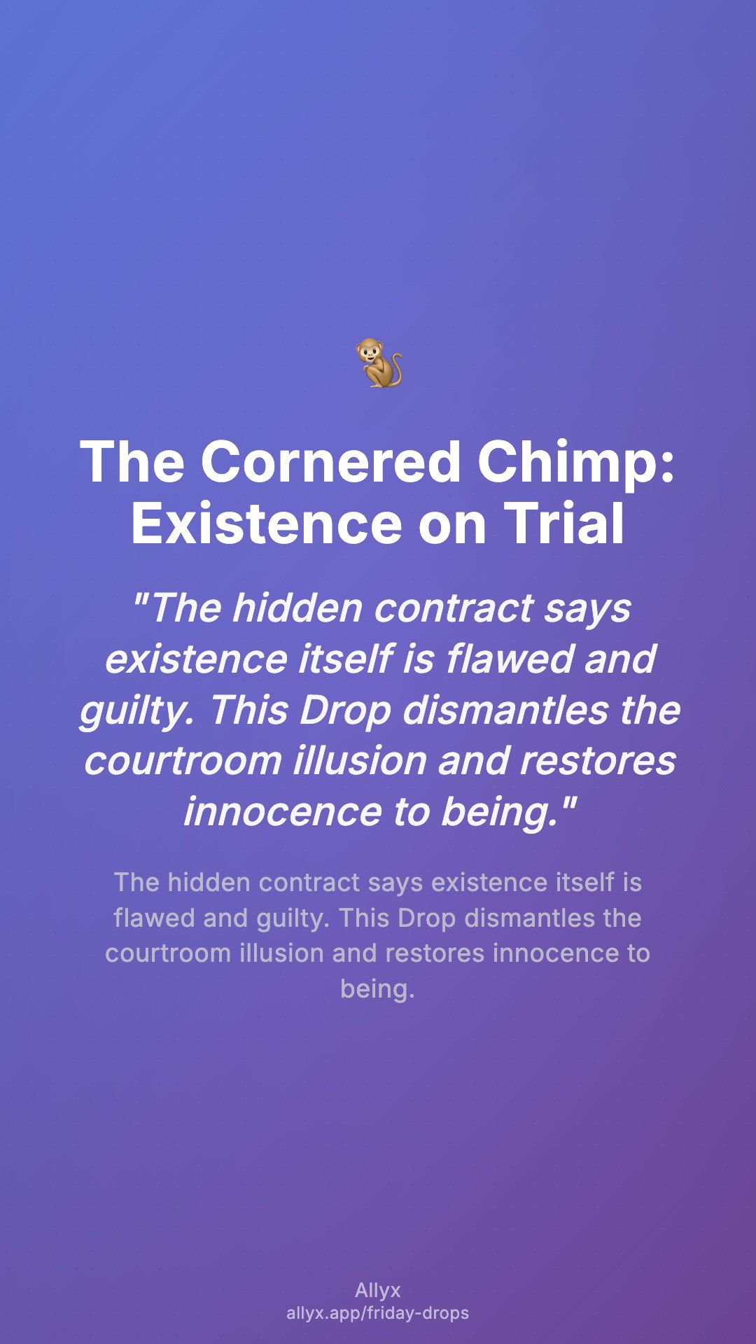 Shareable story card for The Cornered Chimp: Existence on Trial