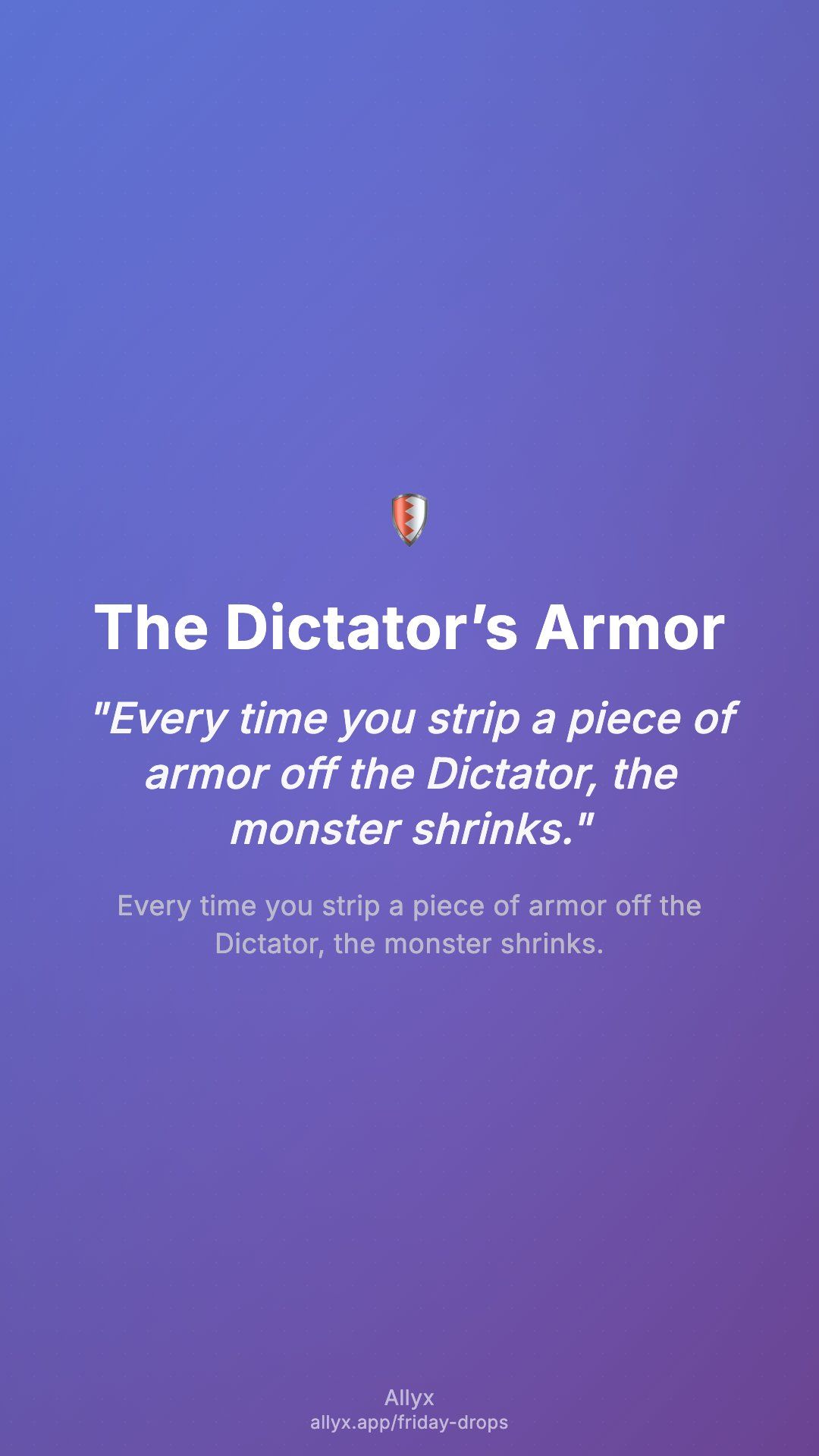 Shareable story card for The Dictator’s Armor