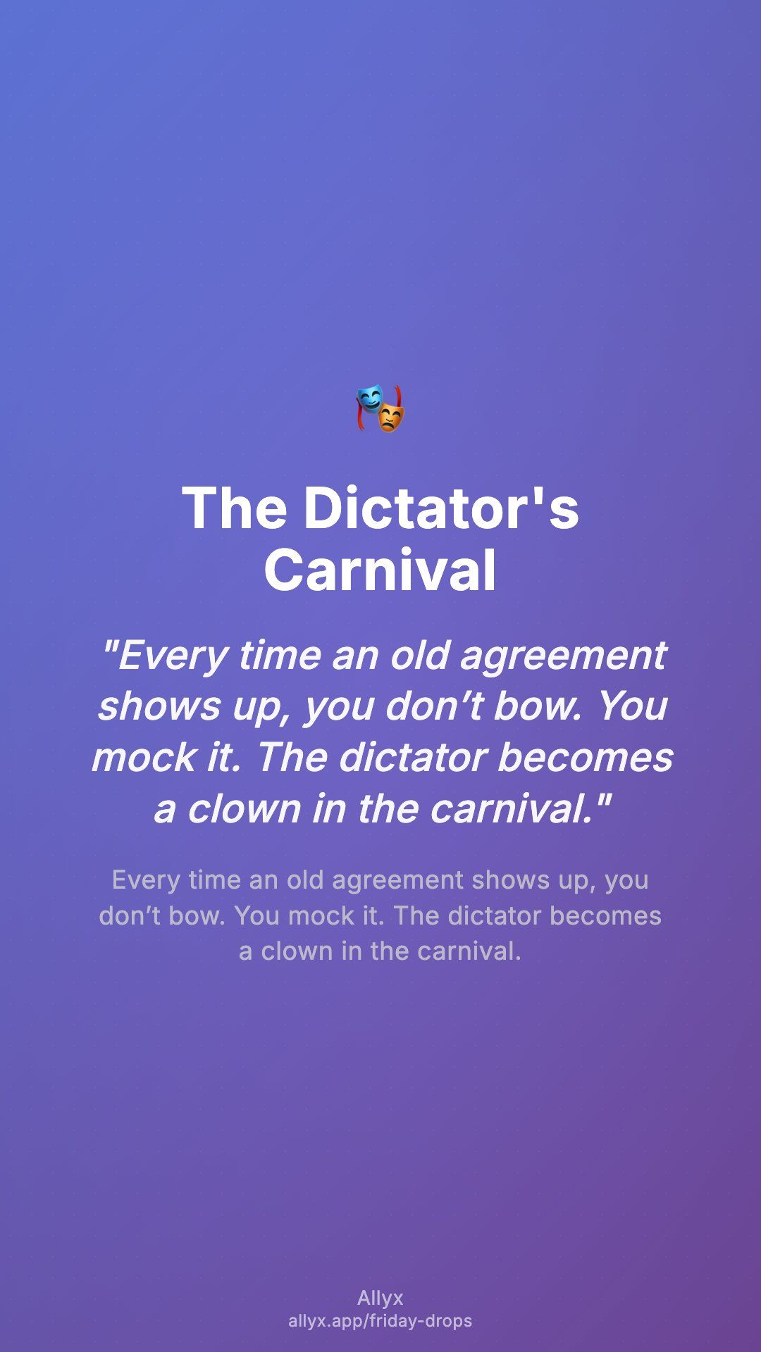 Shareable story card for The Dictator's Carnival