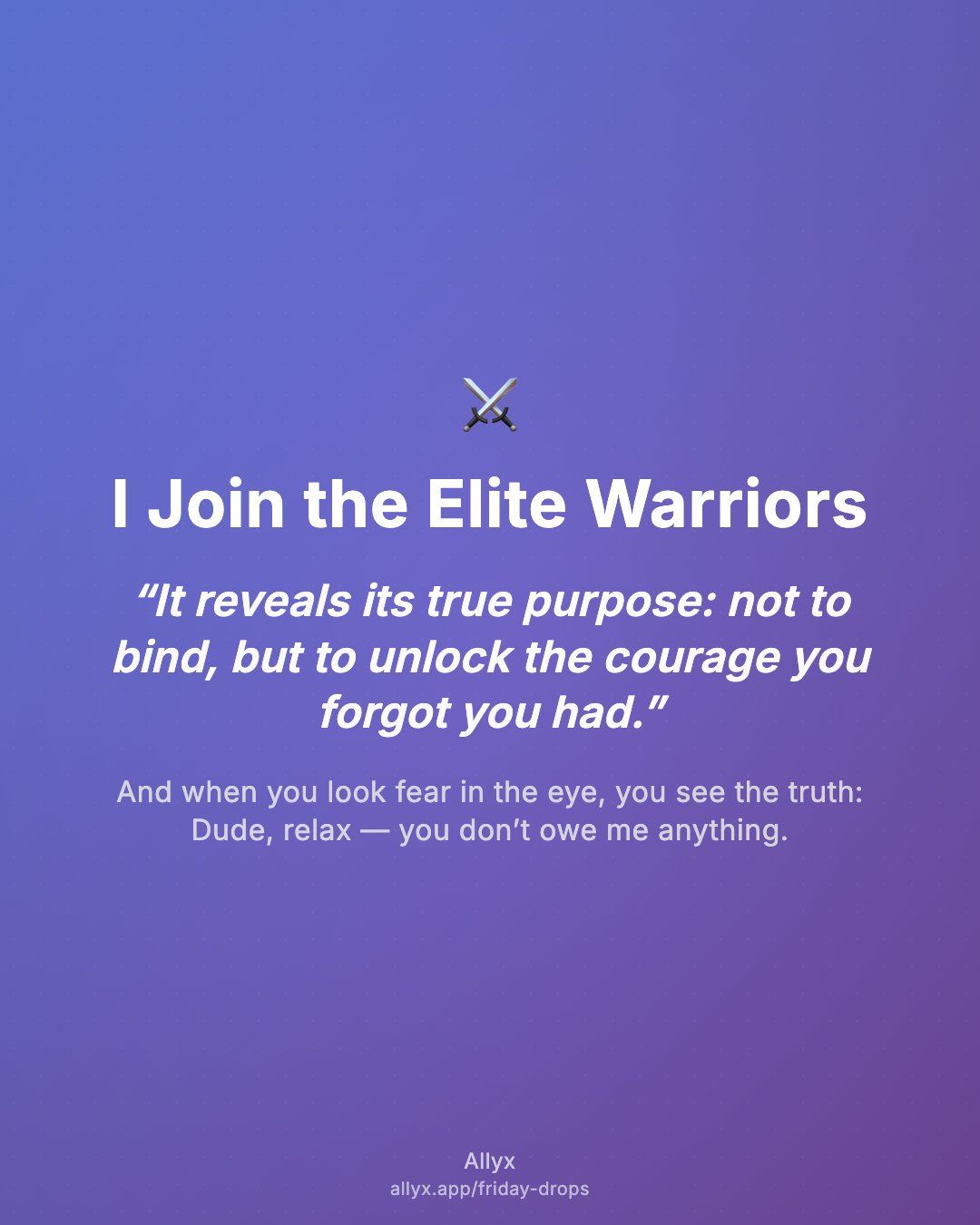Shareable quote card for I Join the Elite Warriors