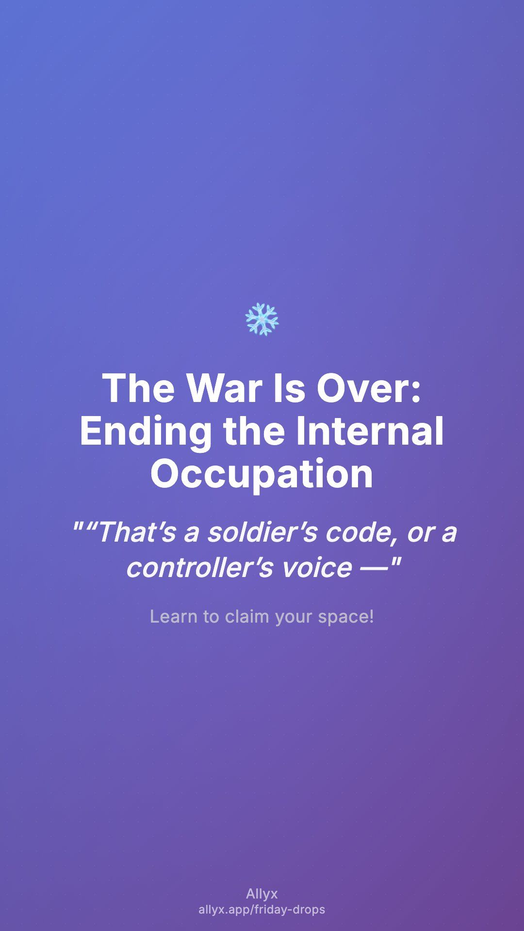 Shareable story card for The War Is Over: Ending the Internal Occupation