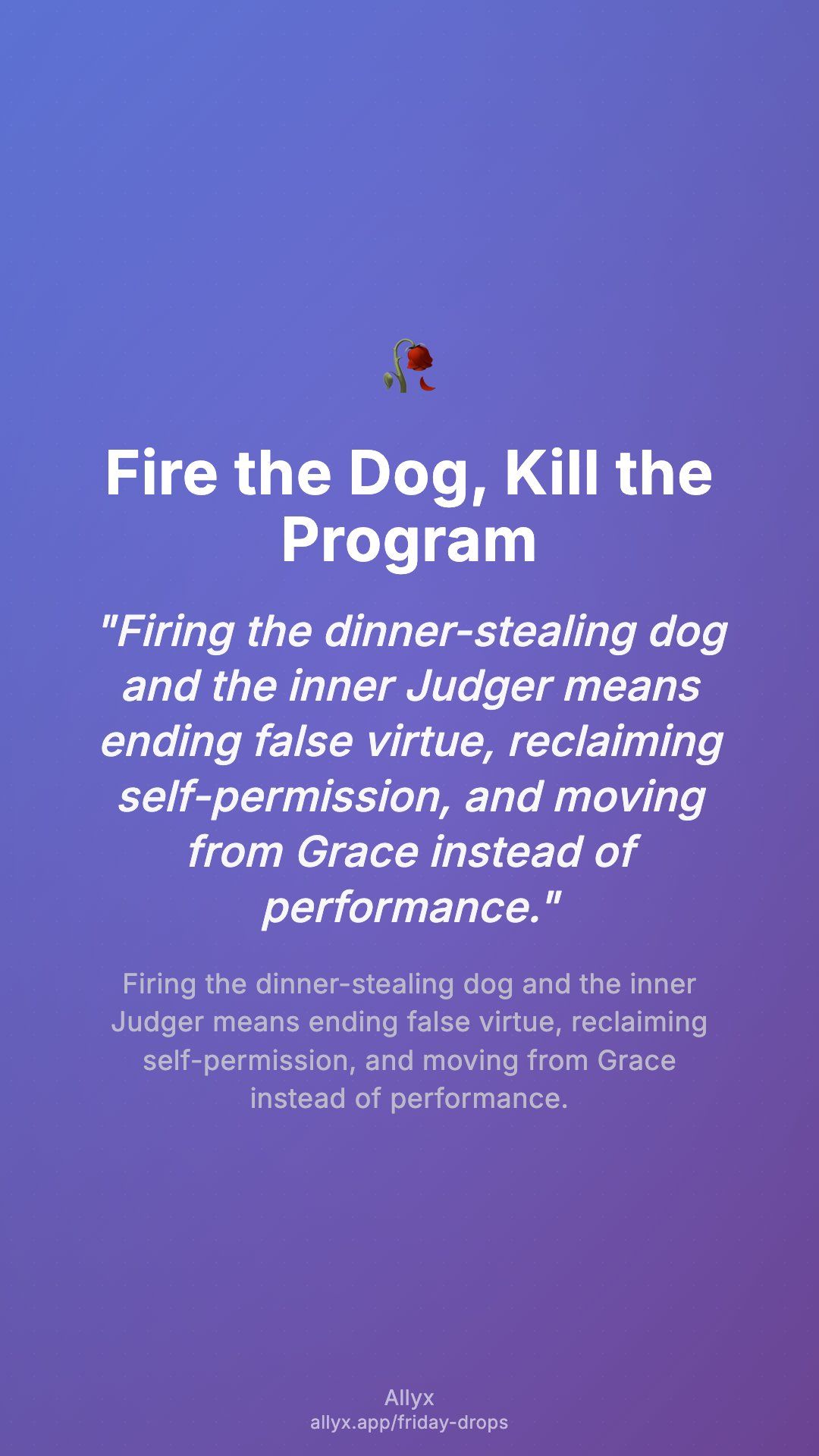 Shareable story card for Fire the Dog, Kill the Program
