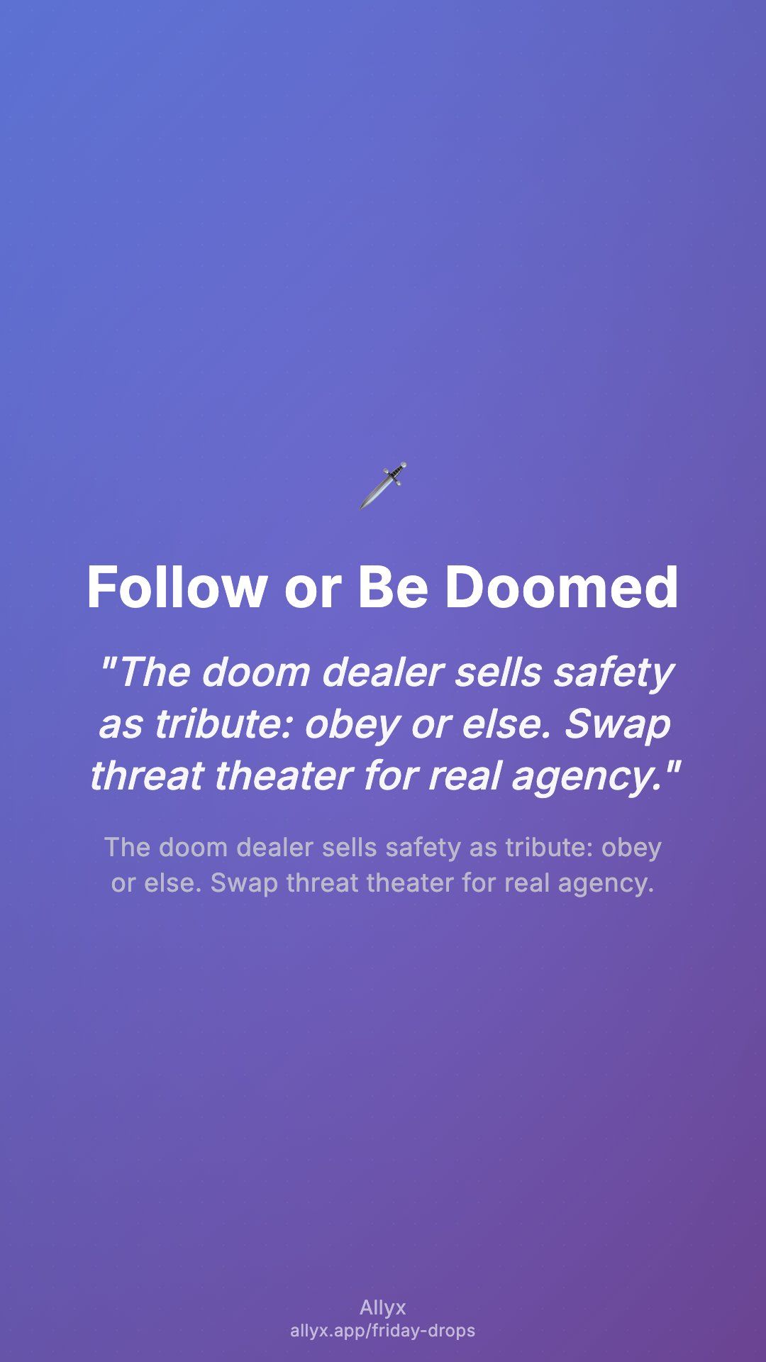 Shareable story card for Follow or Be Doomed