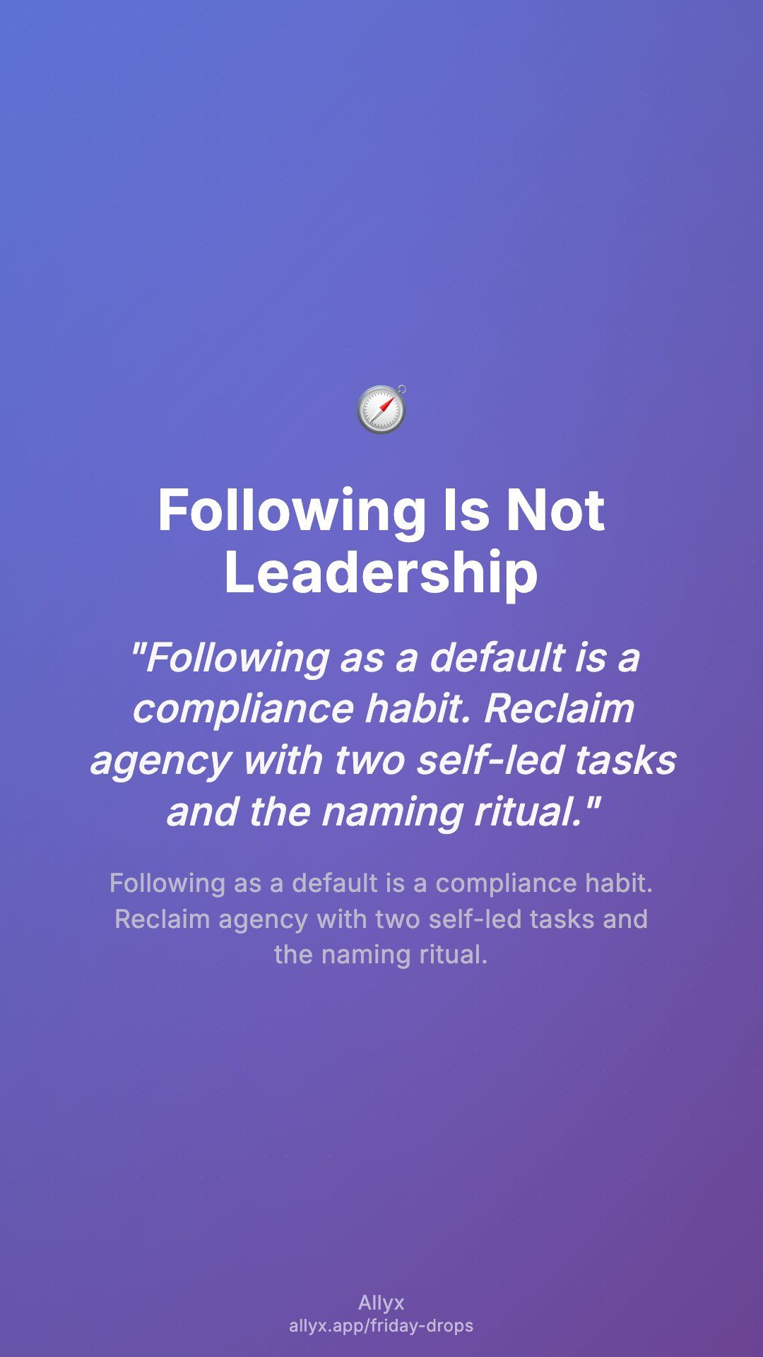 Shareable story card for Following Is Not Leadership