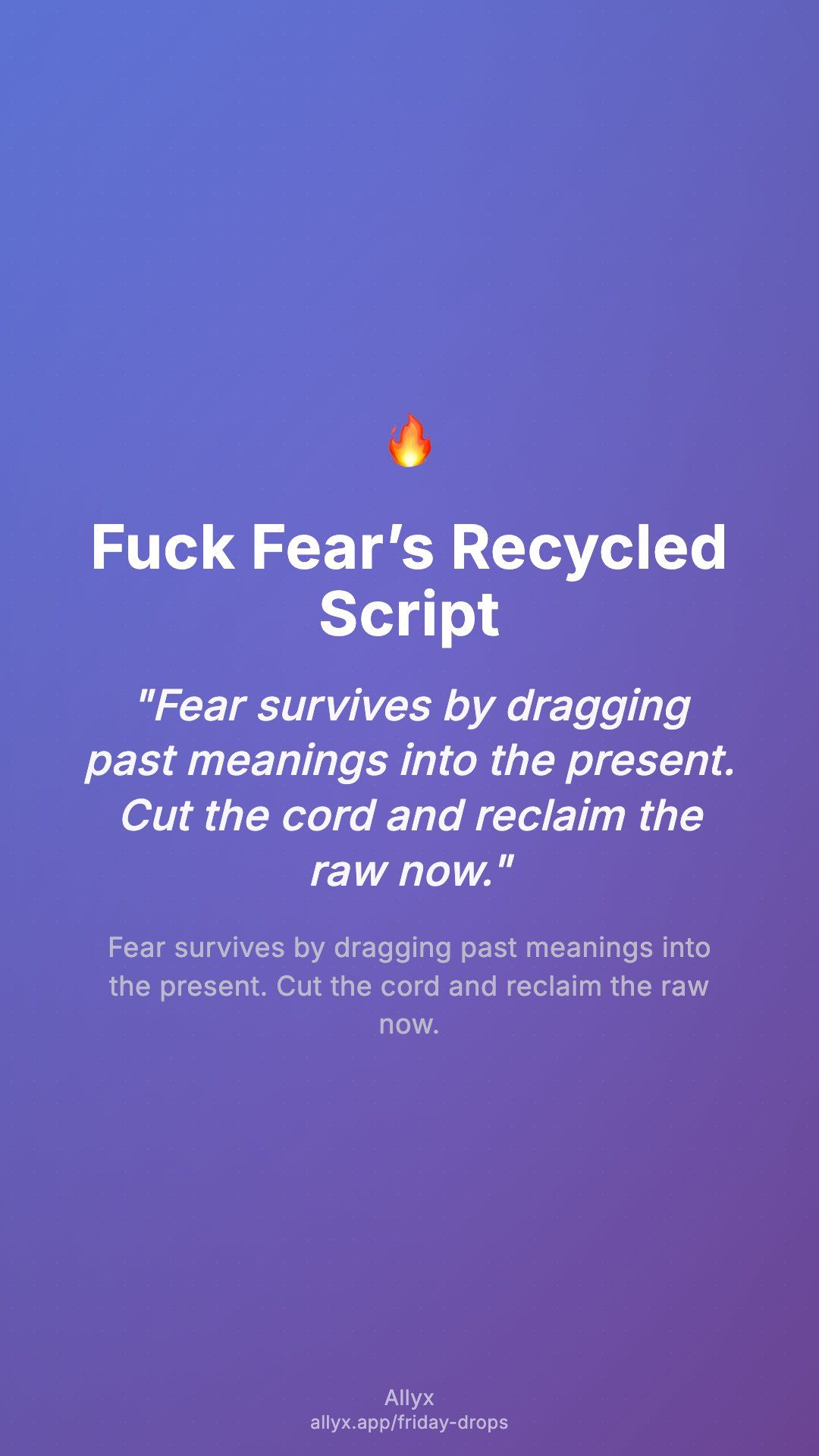 Shareable story card for Fuck Fear’s Recycled Script