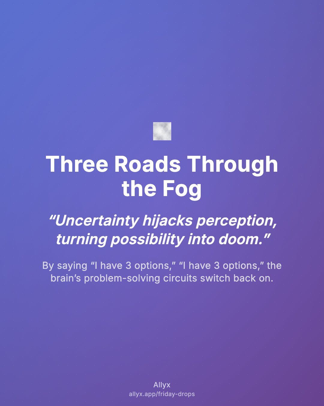 Shareable quote card for Three Roads Through the Fog