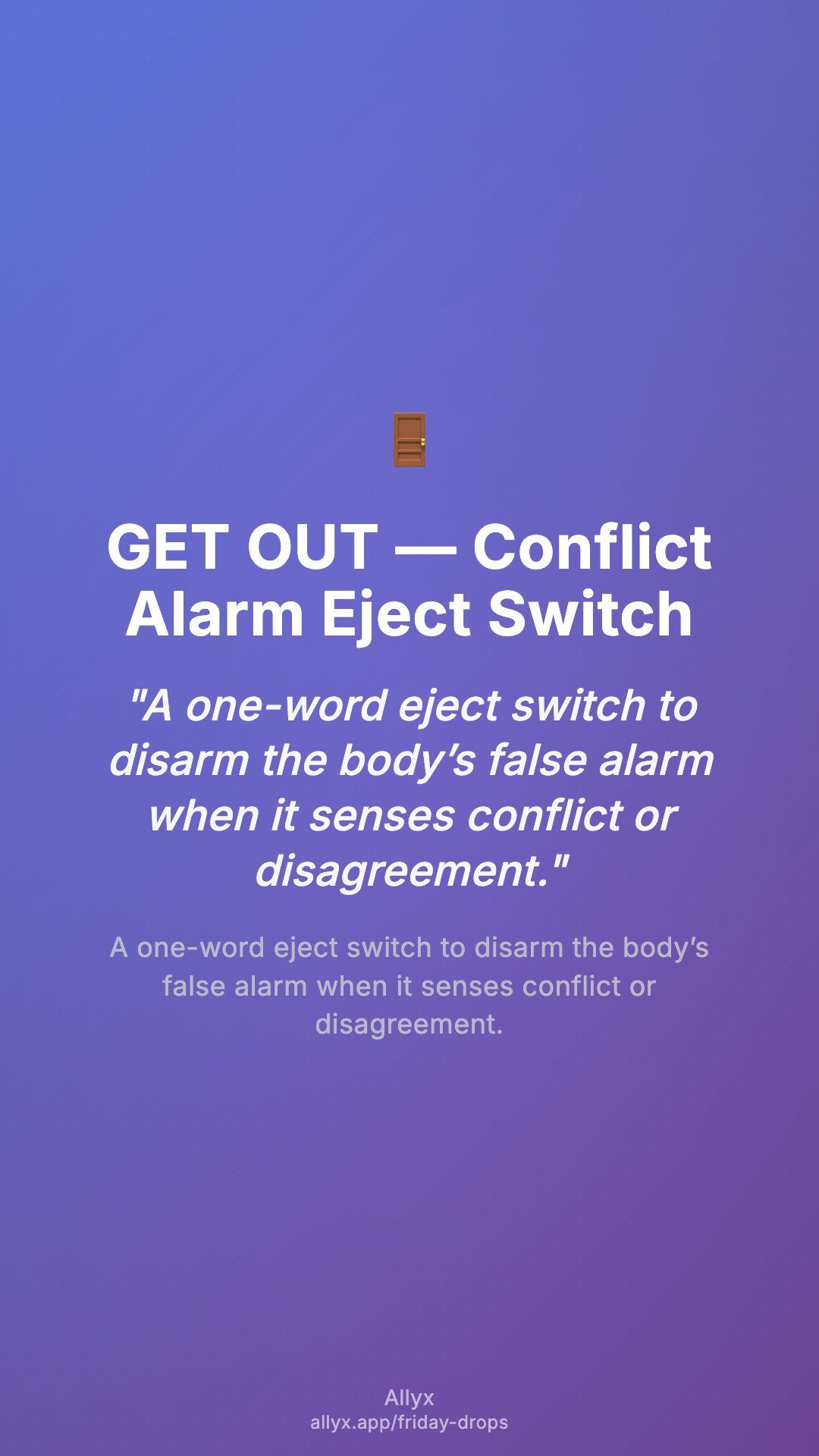Shareable story card for GET OUT — Conflict Alarm Eject Switch