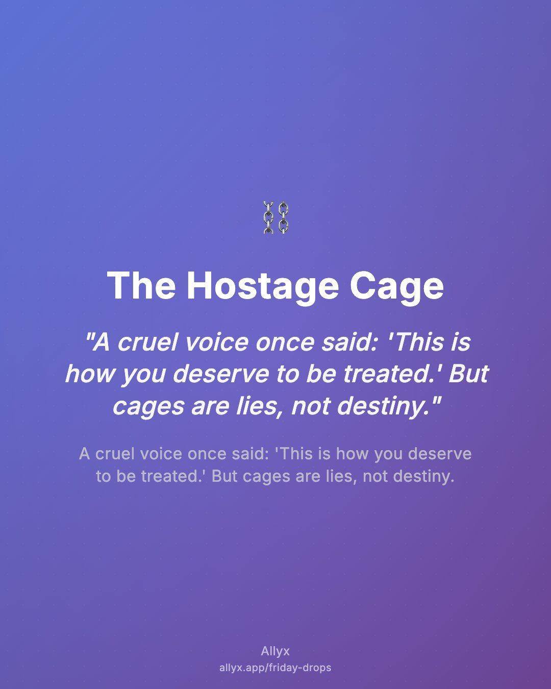Shareable quote card for The Hostage Cage