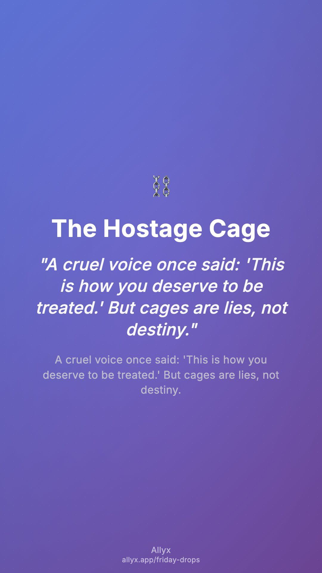Shareable story card for The Hostage Cage
