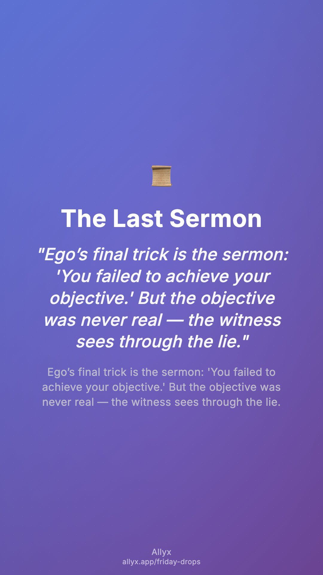 Shareable story card for The Last Sermon