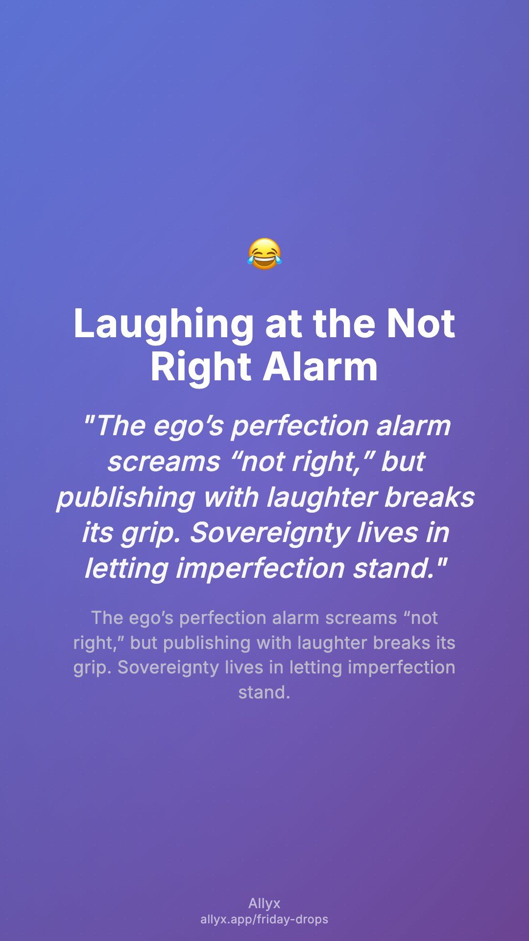 Shareable story card for Laughing at the Not Right Alarm