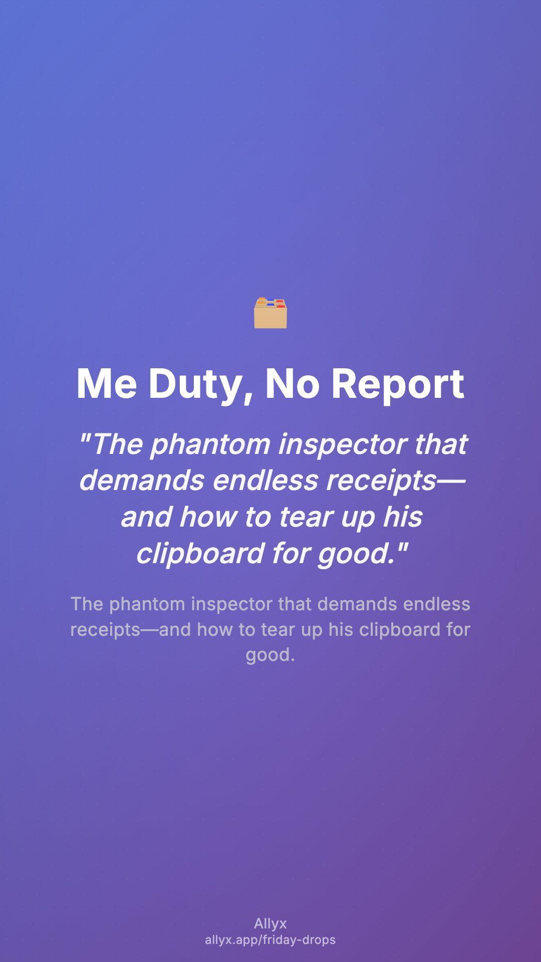 Shareable story card for Me Duty, No Report