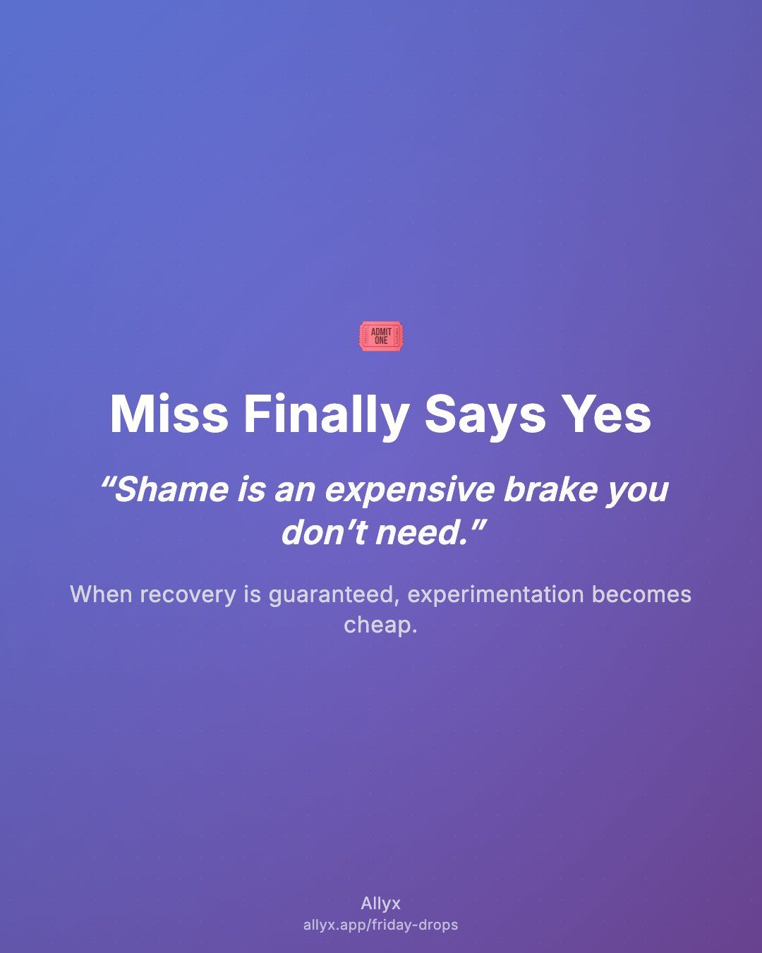 Shareable quote card for Miss Finally Says Yes