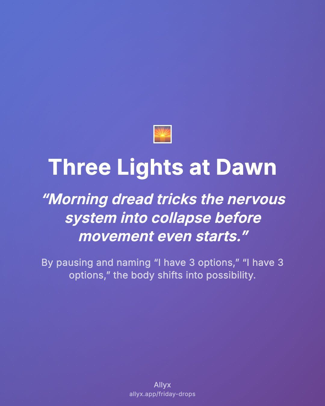 Shareable quote card for Three Lights at Dawn