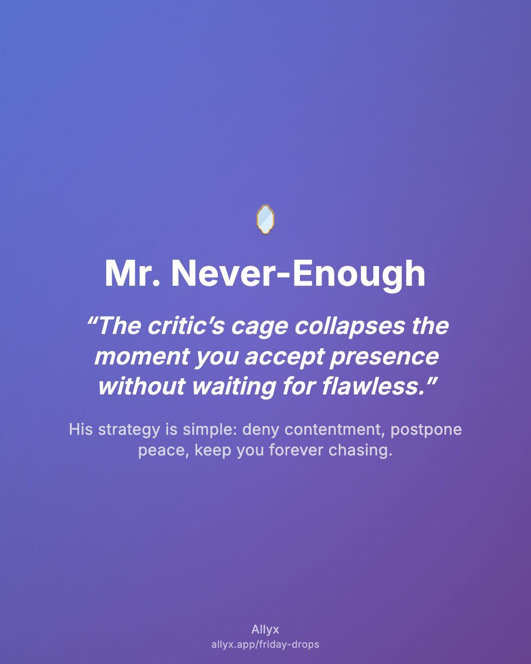 Shareable quote card for Mr. Never-Enough