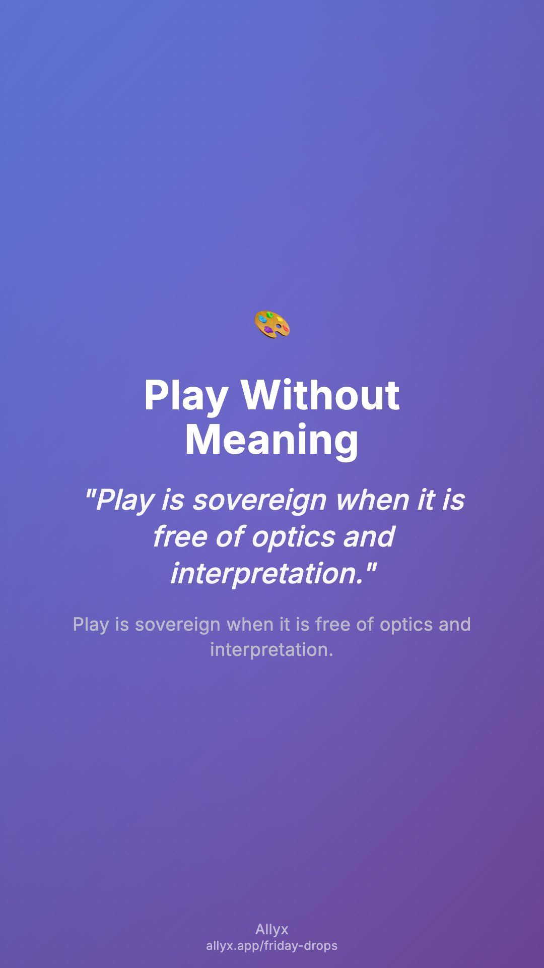 Shareable story card for Play Without Meaning