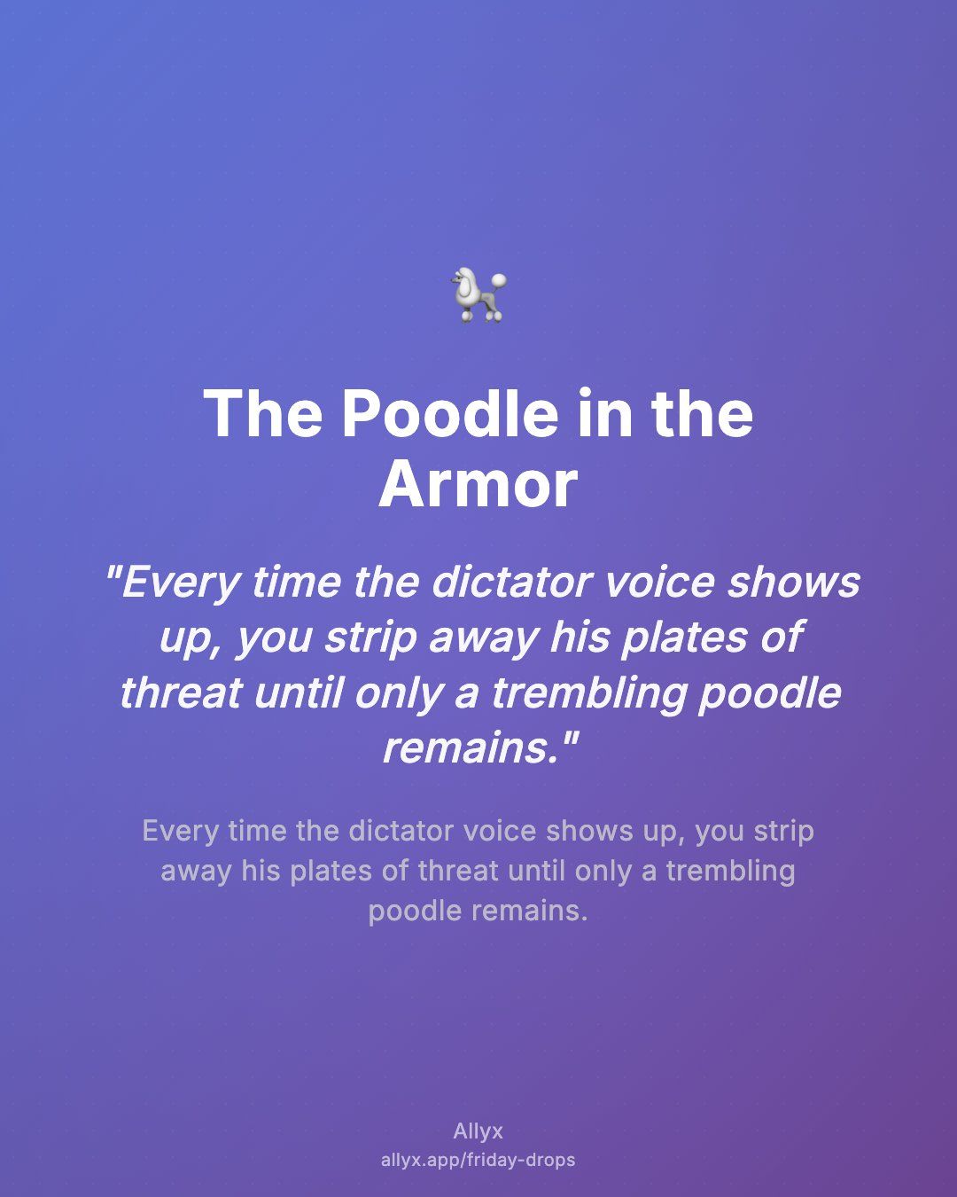 Shareable quote card for The Poodle in the Armor