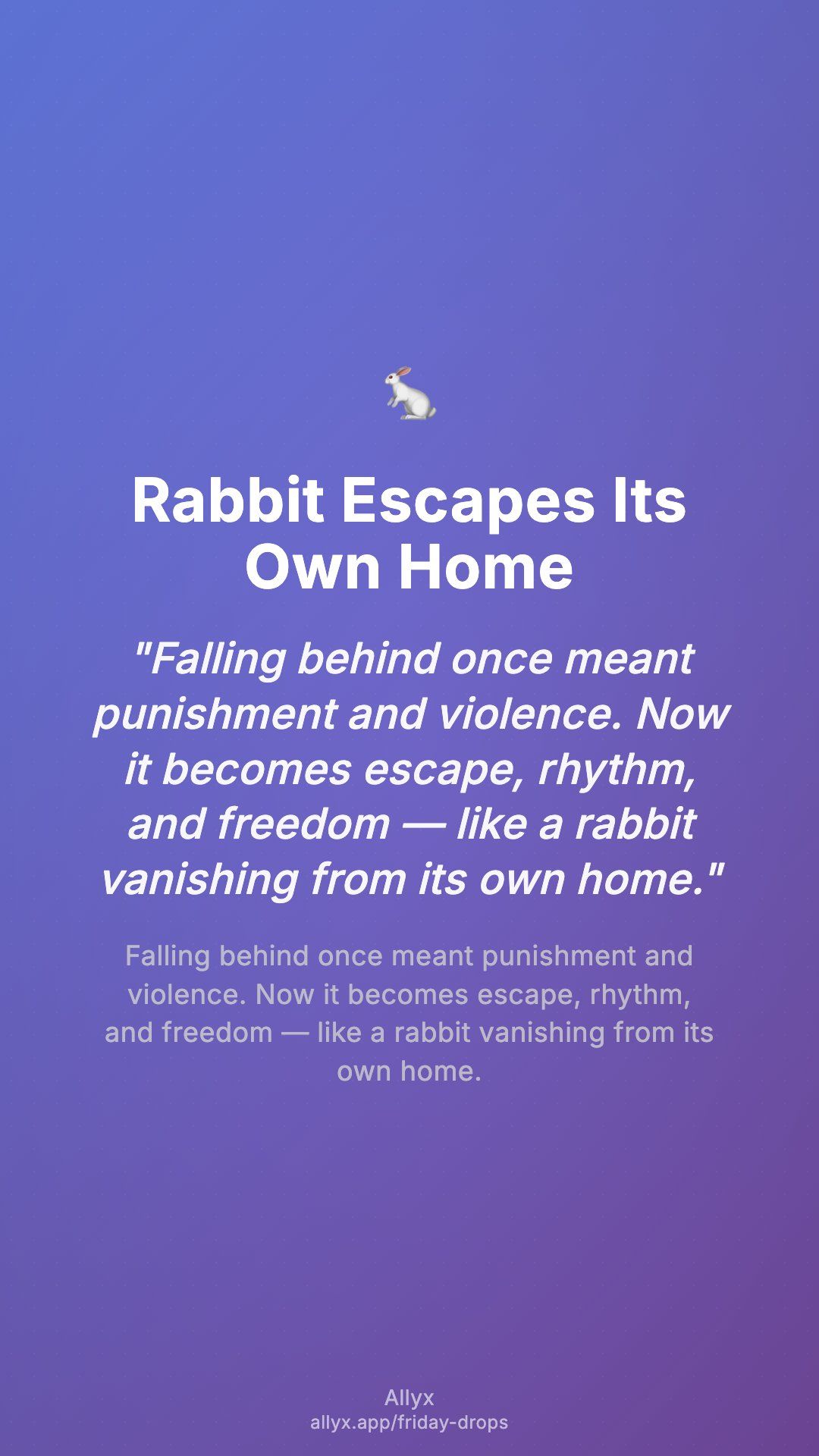 Shareable story card for Rabbit Escapes Its Own Home