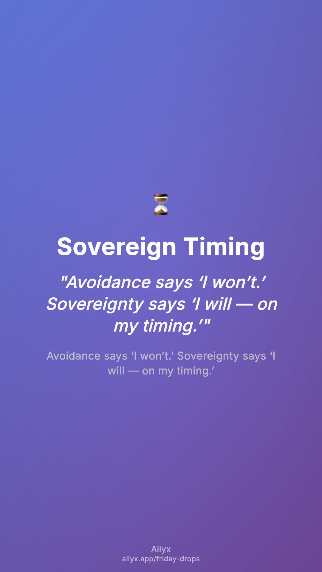 Shareable story card for Sovereign Timing