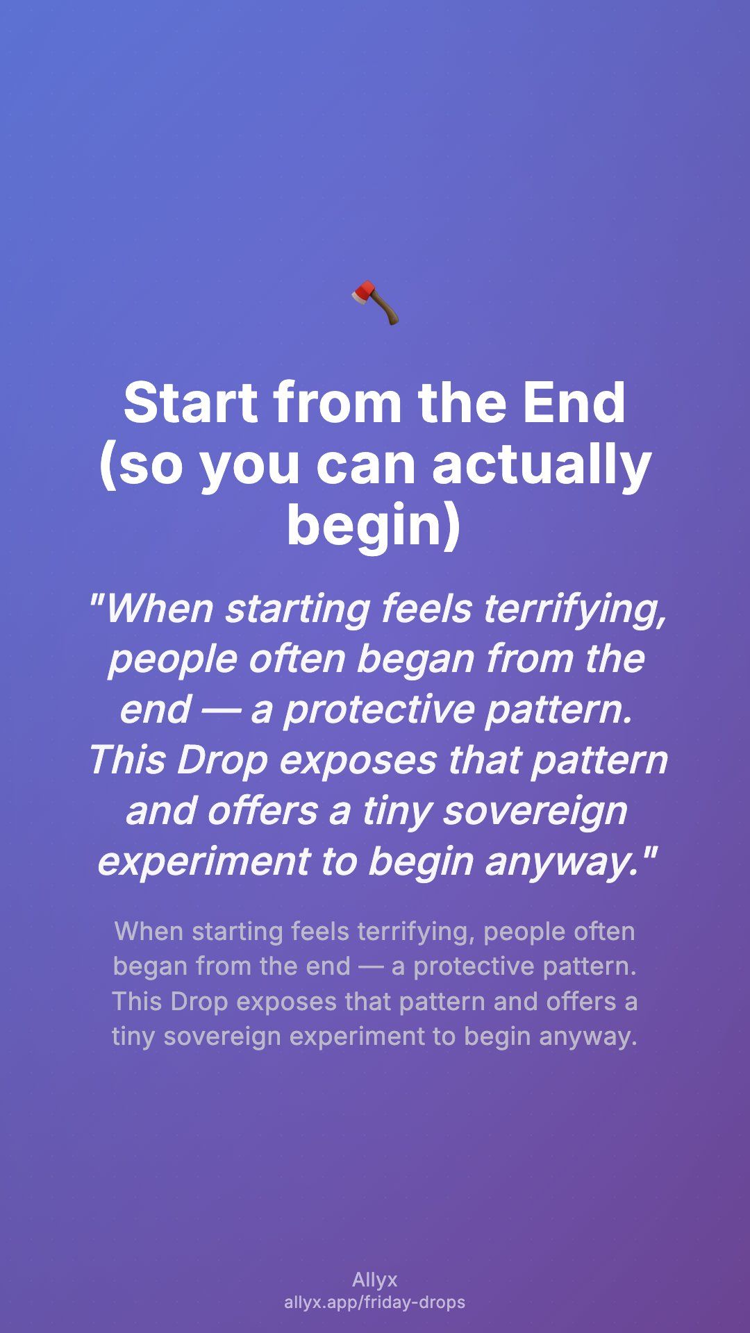 Shareable story card for Start from the End (so you can actually begin)