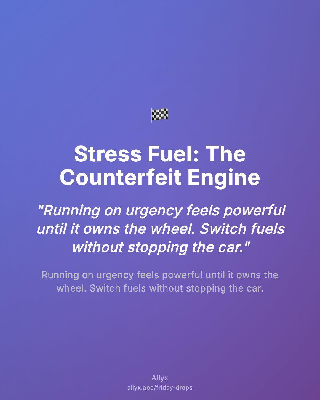 Shareable quote card for Stress Fuel: The Counterfeit Engine