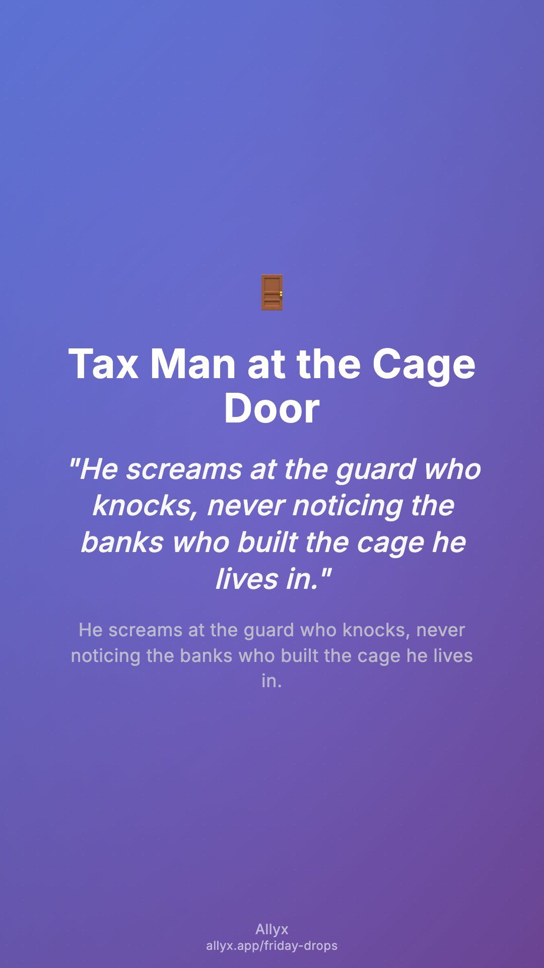 Shareable story card for Tax Man at the Cage Door