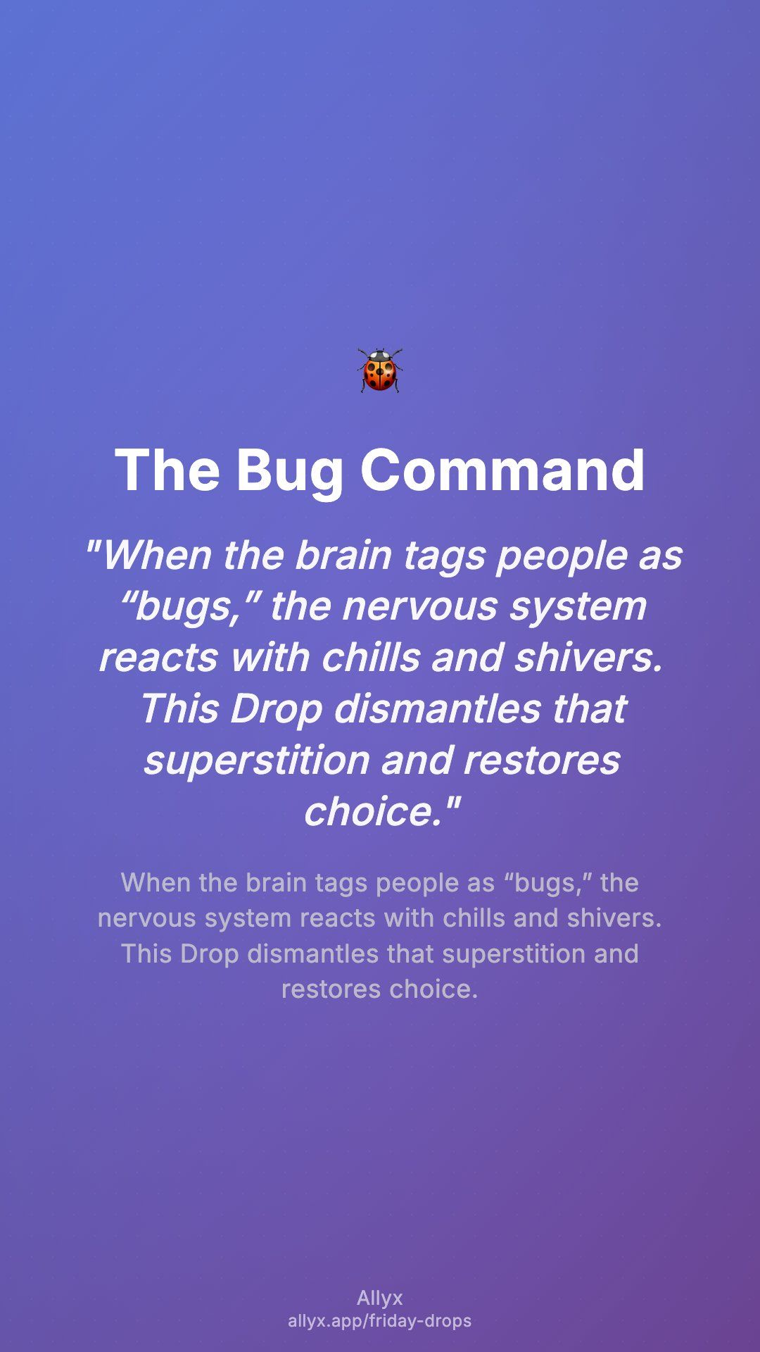 Shareable story card for The Bug Command