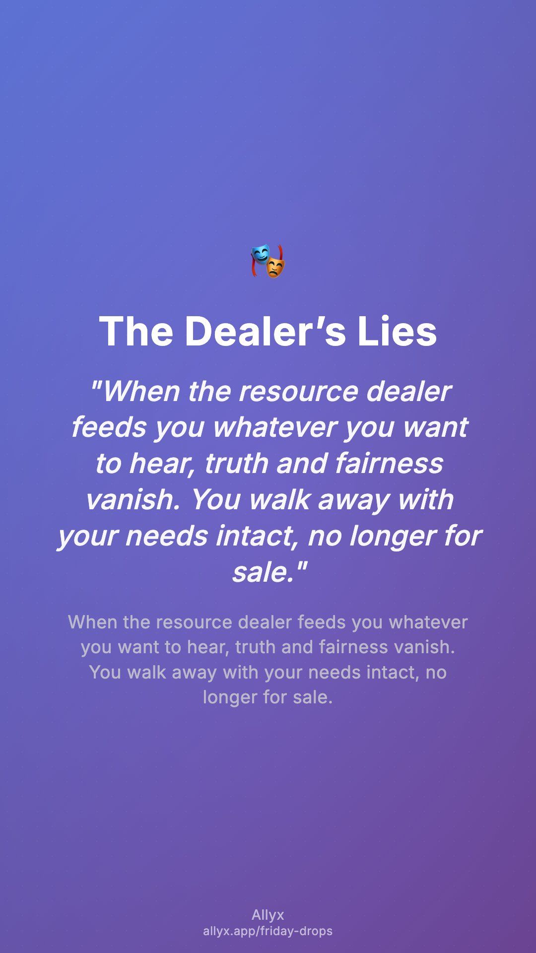 Shareable story card for The Dealer’s Lies