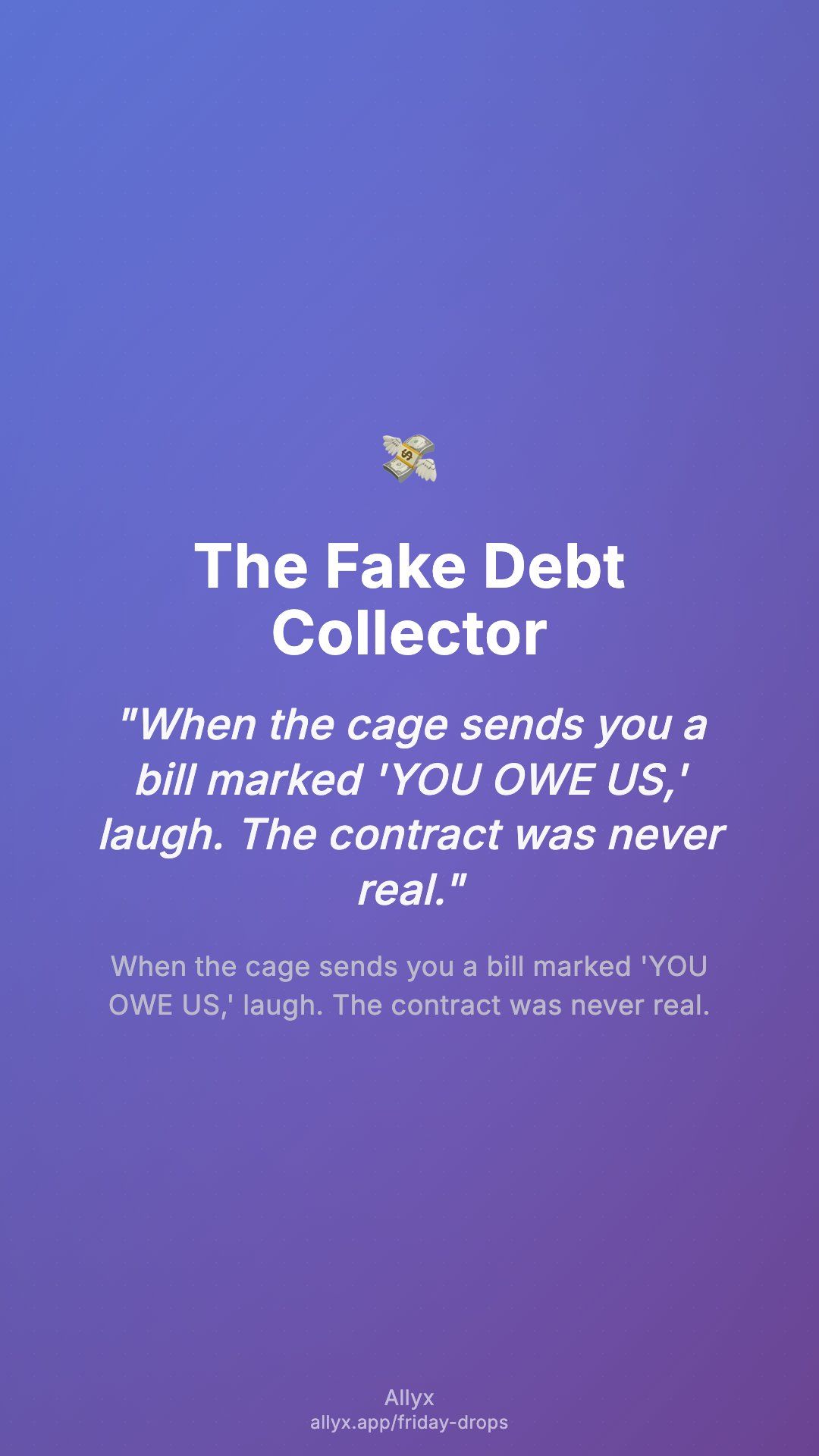 Shareable story card for The Fake Debt Collector