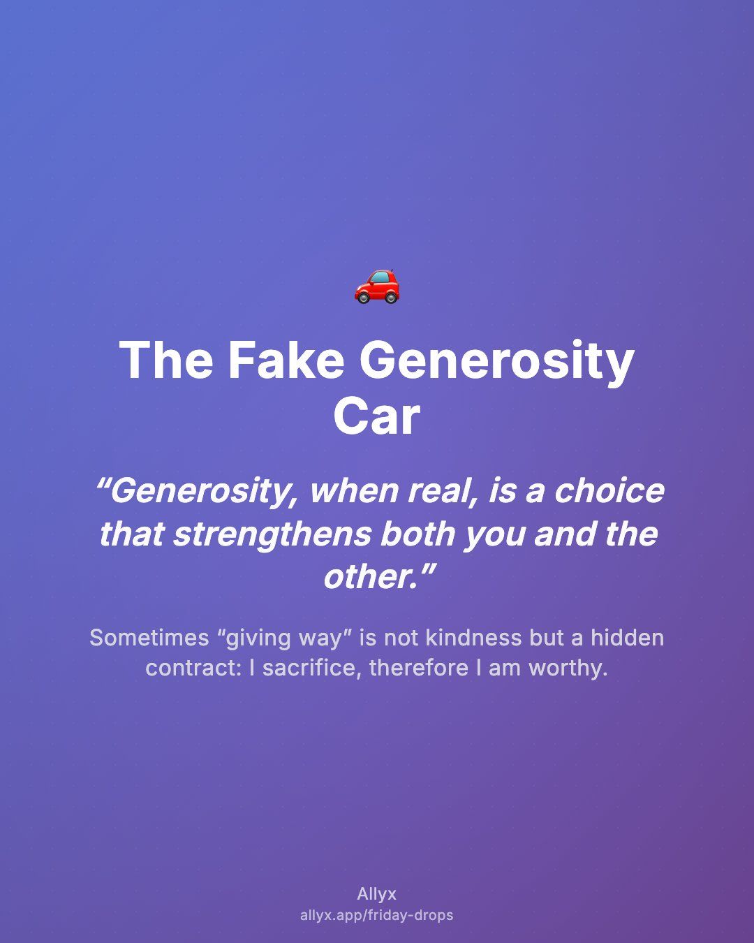 Shareable quote card for The Fake Generosity Car