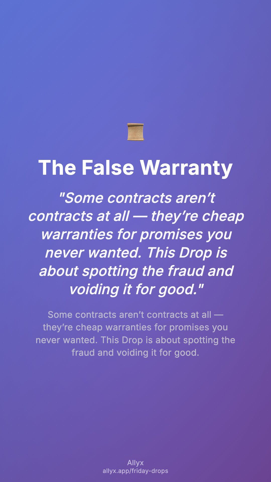 Shareable story card for The False Warranty