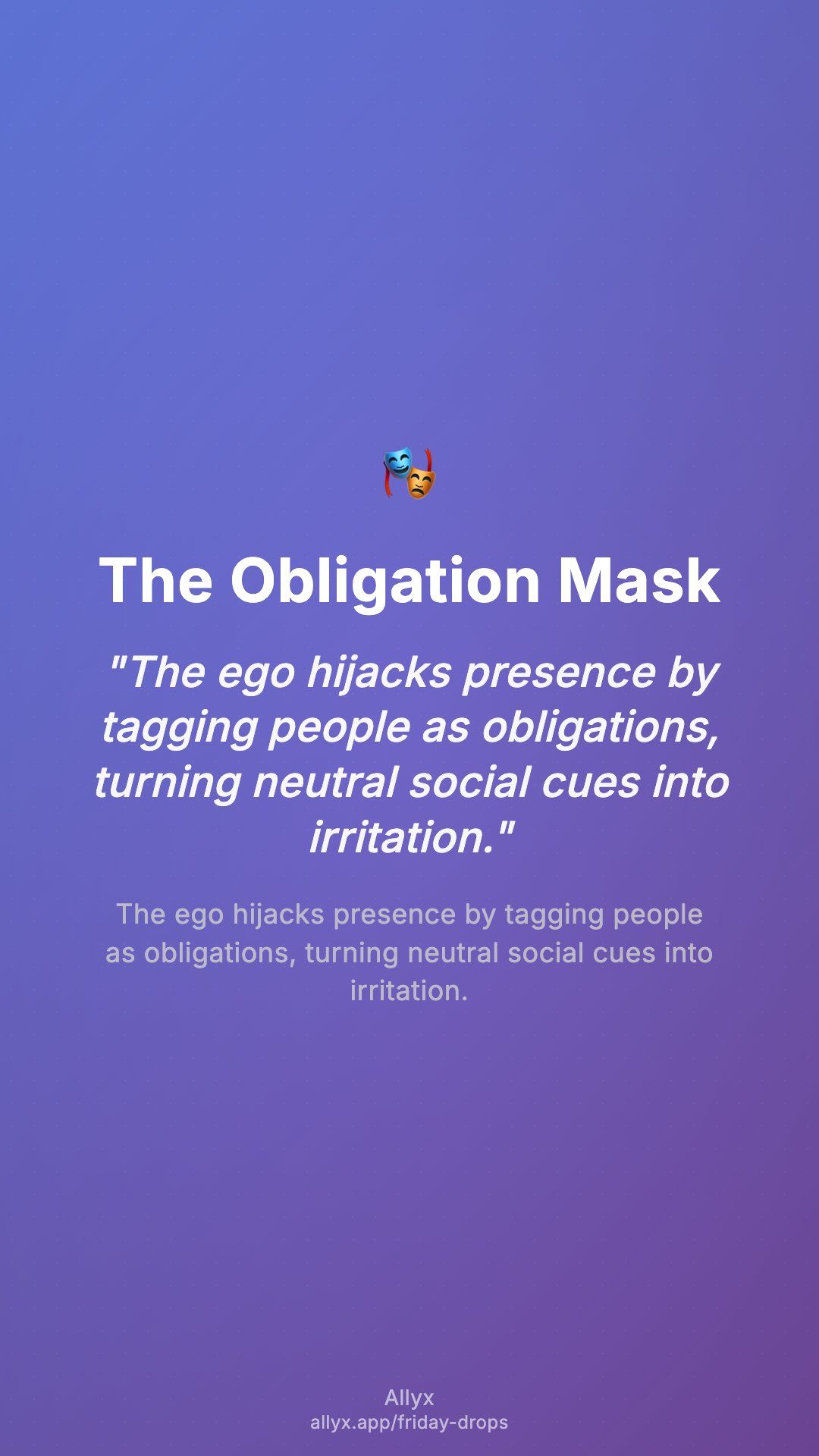 Shareable story card for The Obligation Mask