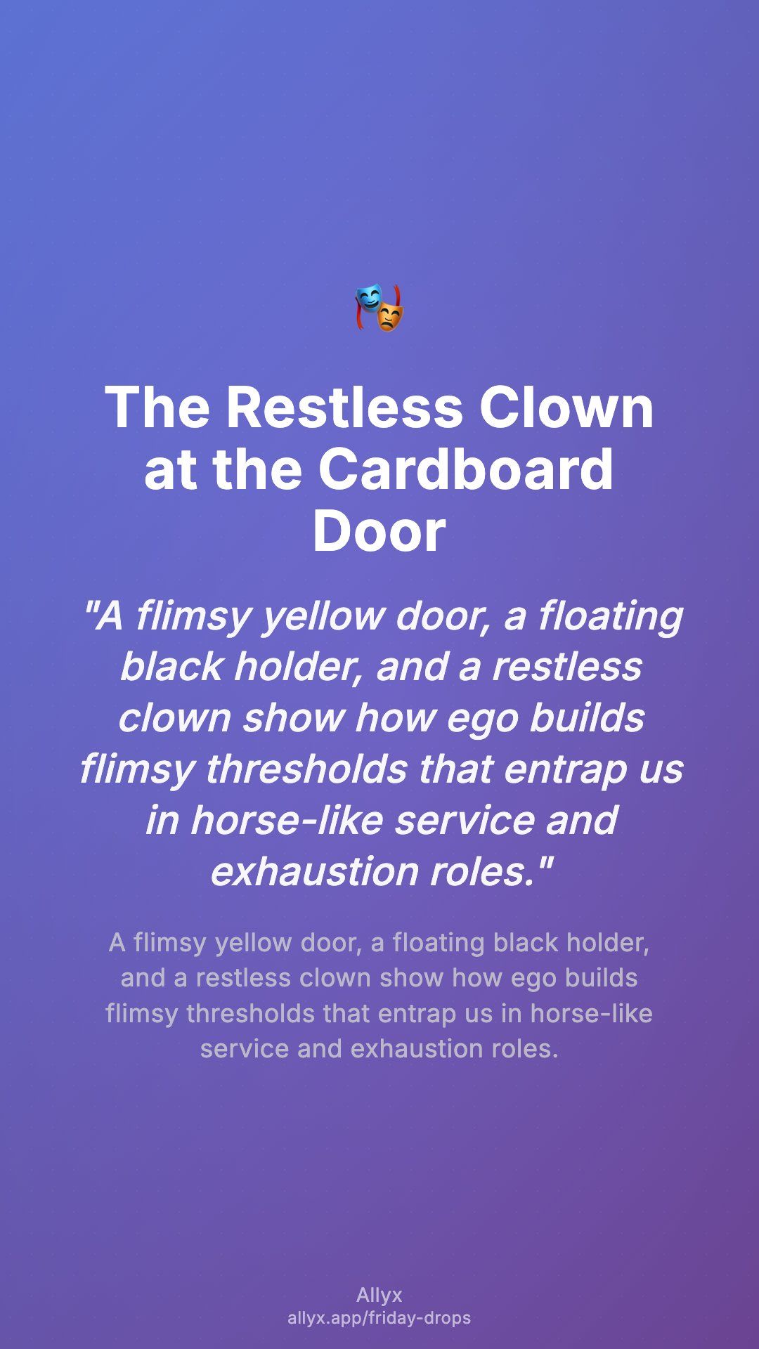 Shareable story card for The Restless Clown at the Cardboard Door