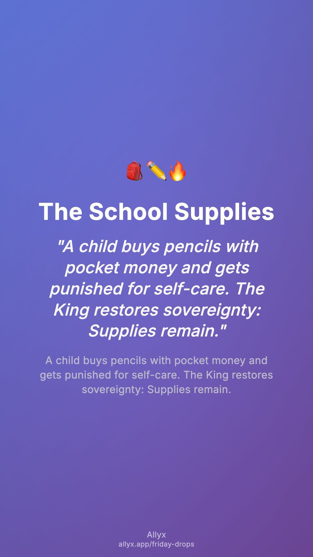 Shareable story card for The School Supplies