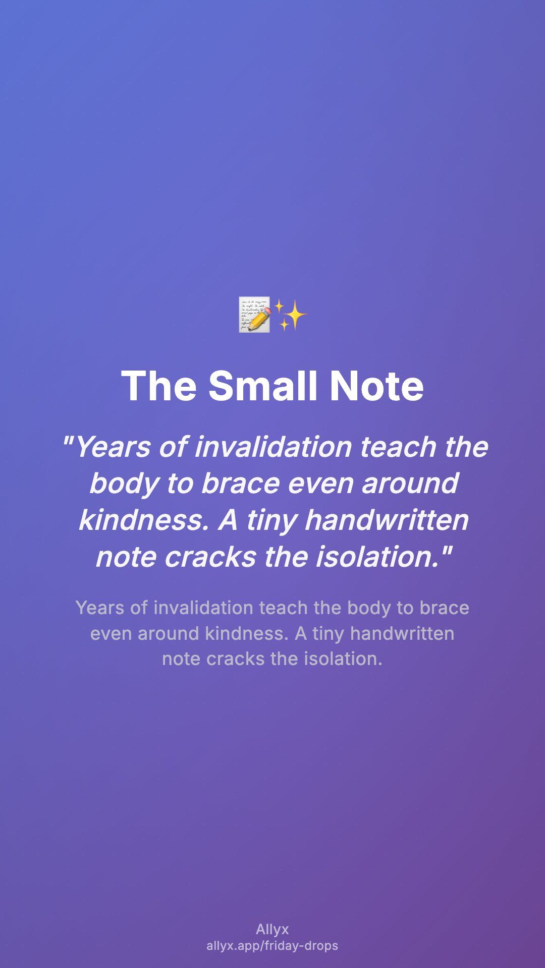 Shareable story card for The Small Note