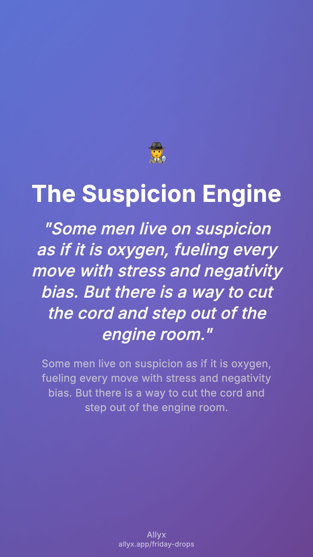 Shareable story card for The Suspicion Engine