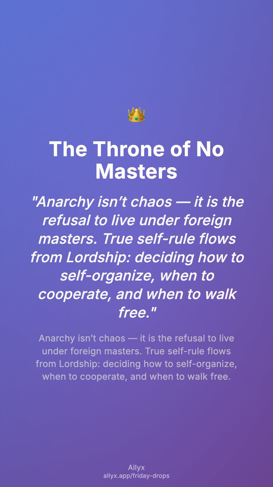 Shareable story card for The Throne of No Masters