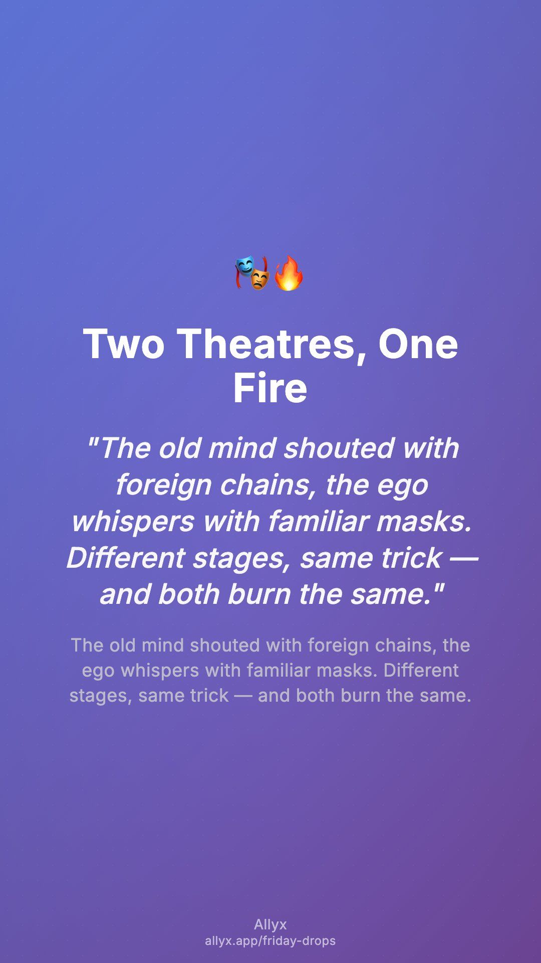 Shareable story card for Two Theatres, One Fire