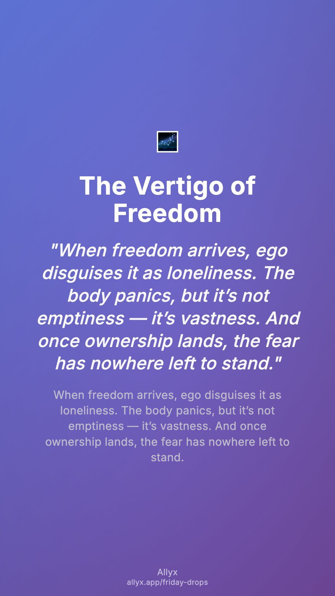 Shareable story card for The Vertigo of Freedom
