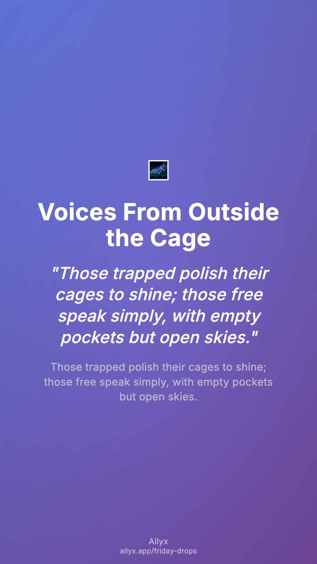 Shareable story card for Voices From Outside the Cage