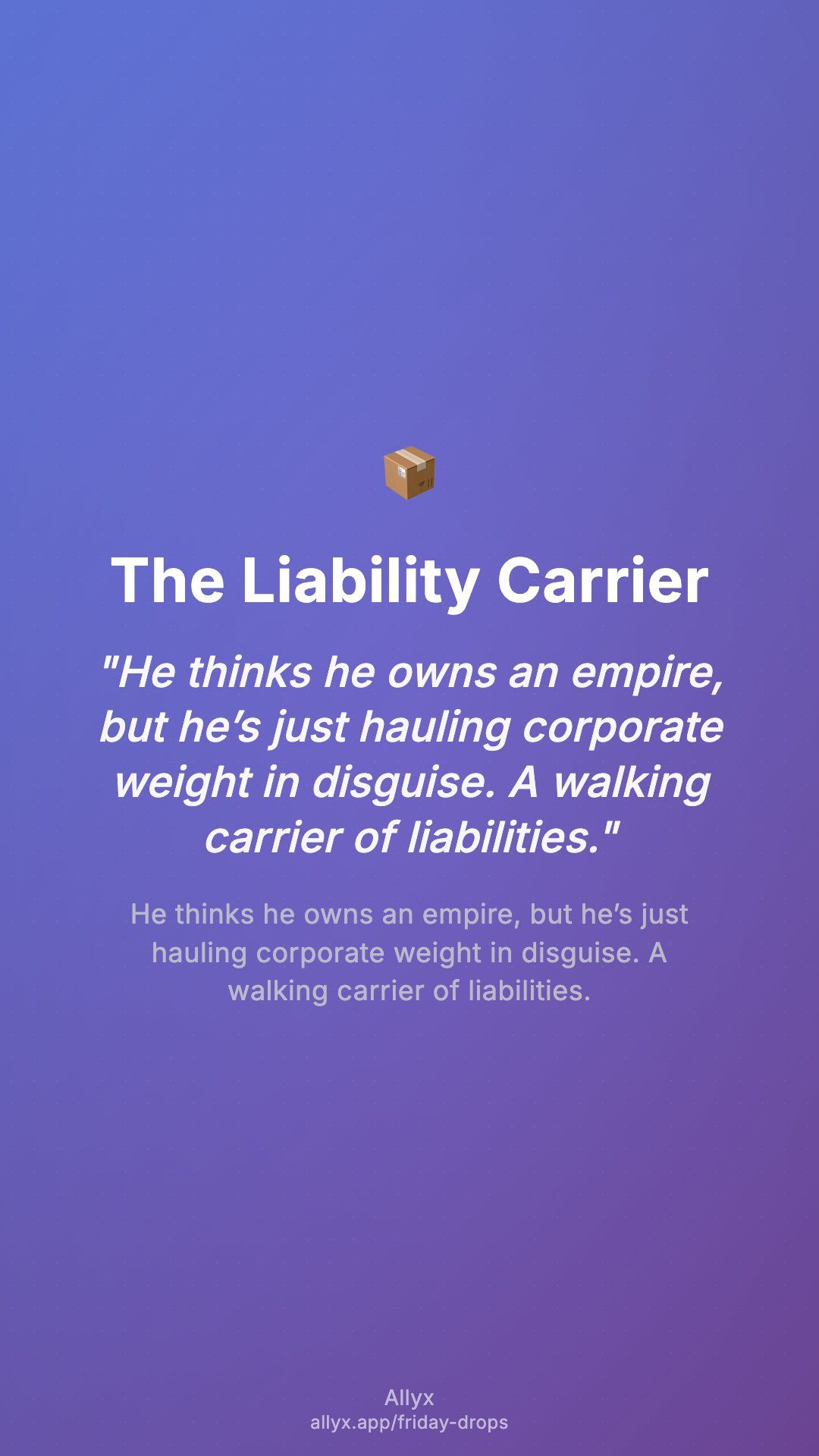 Shareable story card for The Liability Carrier