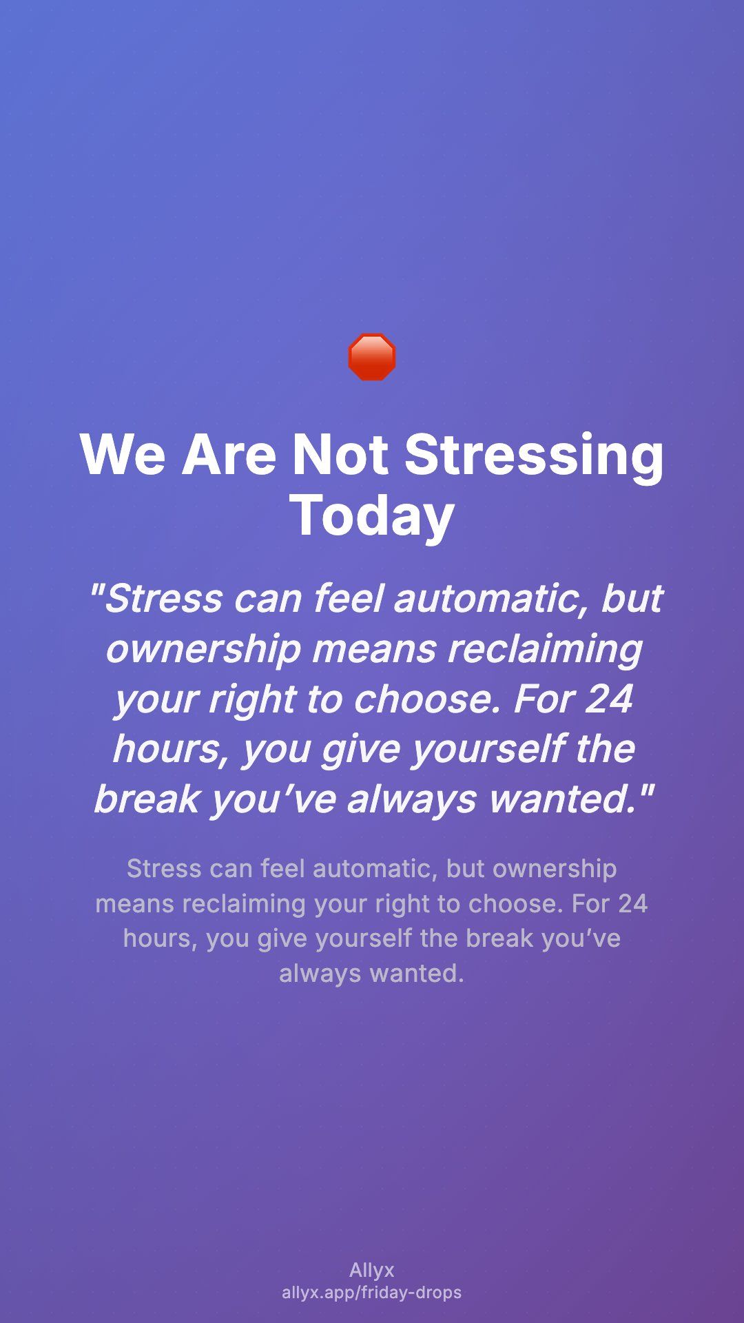 Shareable story card for We Are Not Stressing Today
