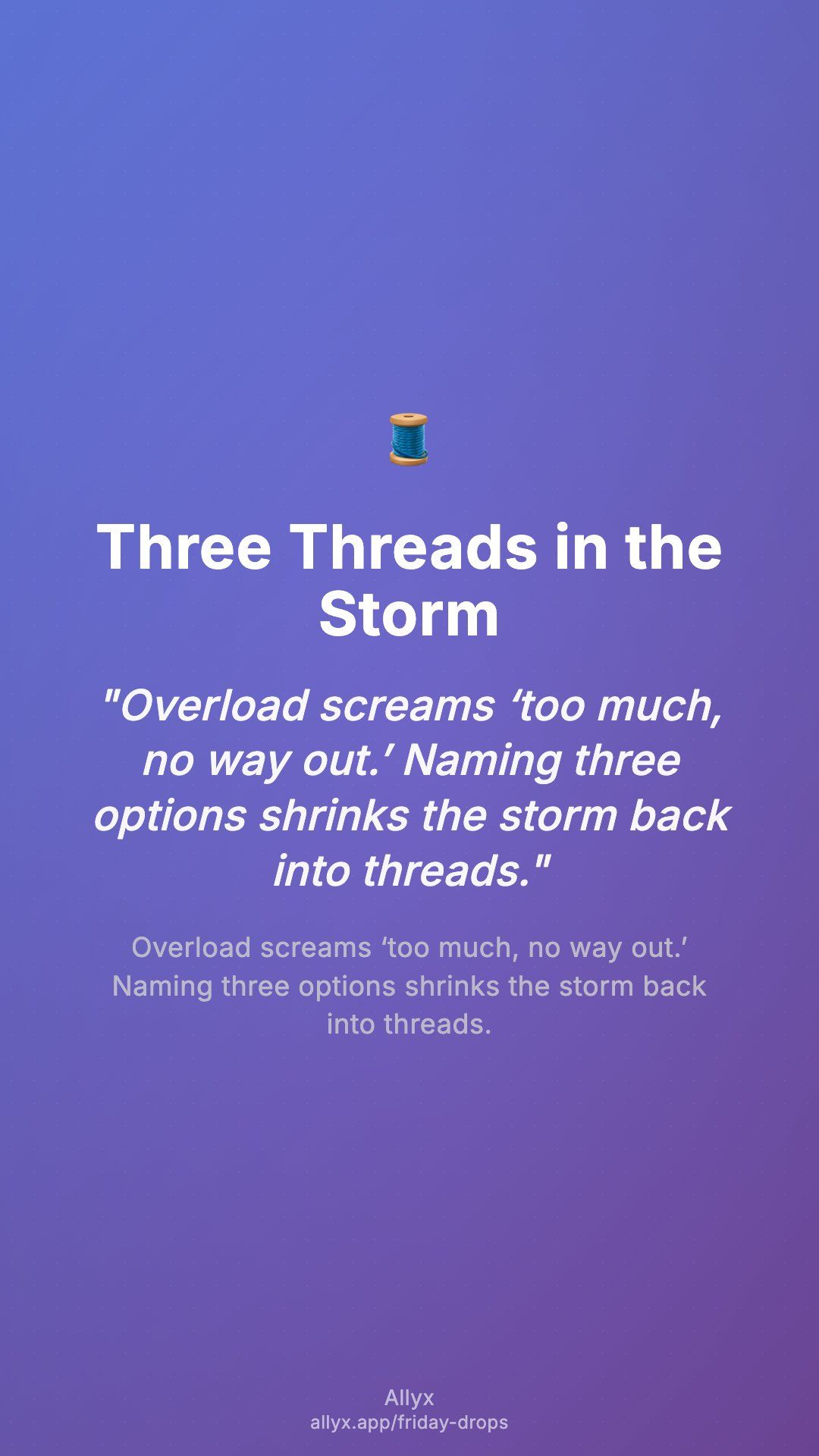 Shareable story card for Three Threads in the Storm